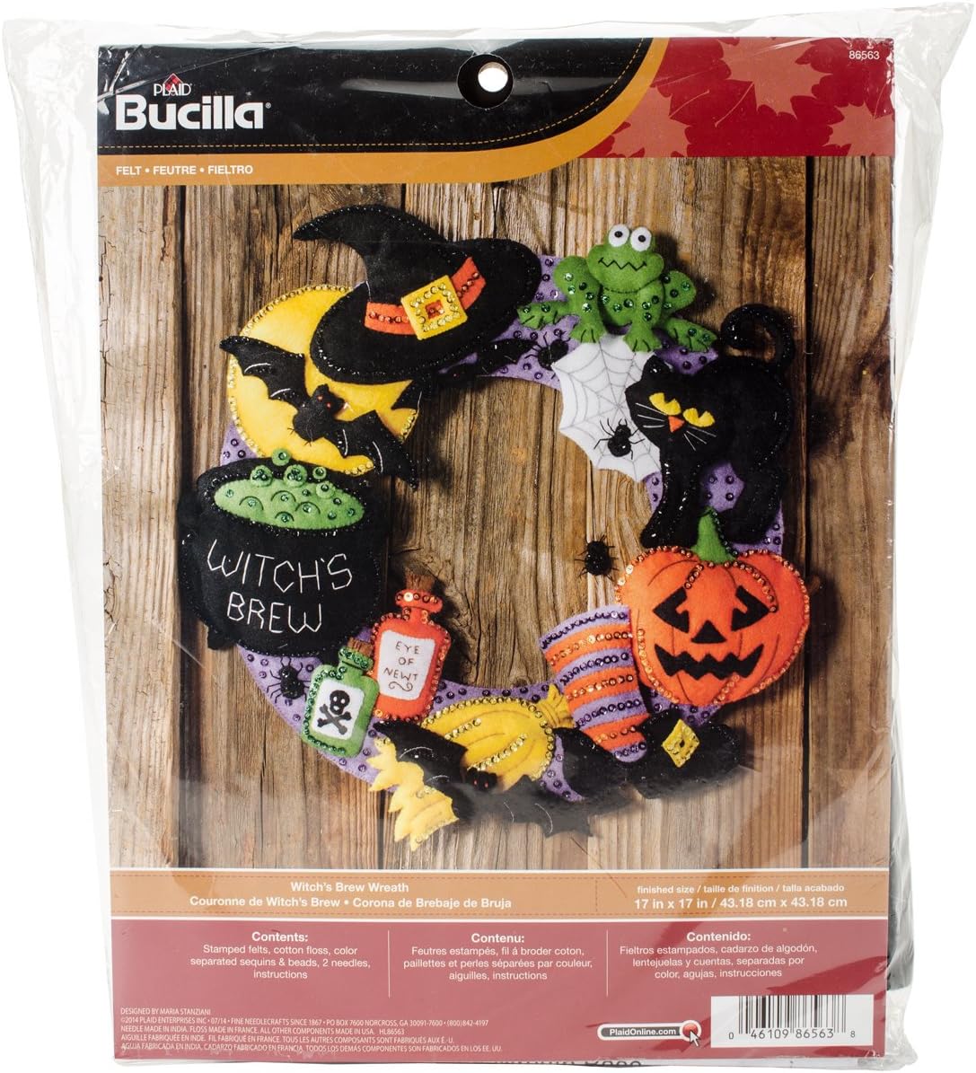 Witch's Brew Wreath Felt Applique Wall Hanging Kit, 86563 17 by 17-Inch