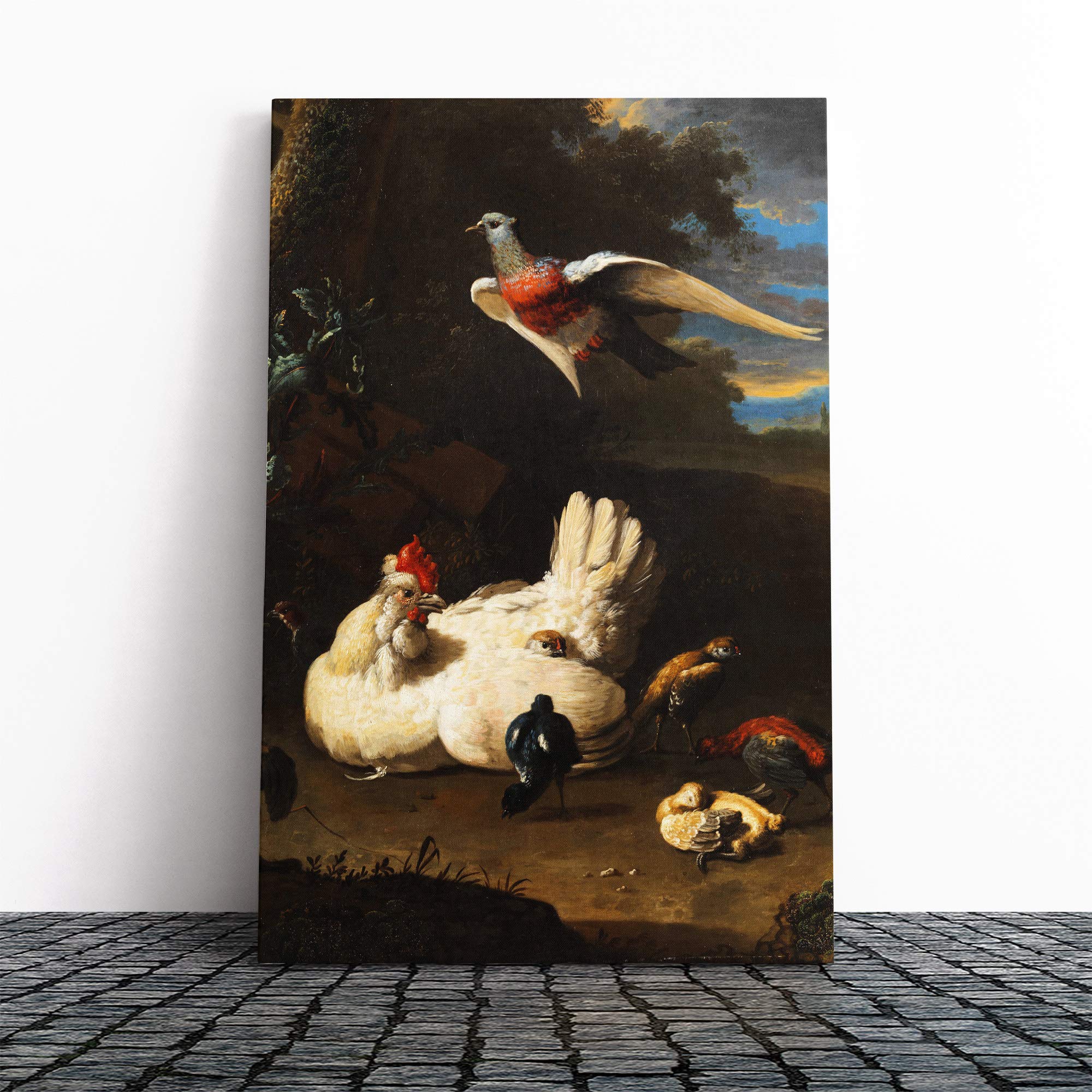 Melchior d'Hondecoeter Hen Canvas Print | Gallery Wrapped 30mm Frame Wall Art | 24x16 inches | Ready to Hang | Modern Picture | Living Room Bedroom Lounge Office
