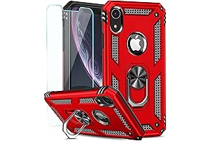 SunStory Compatible for iPhone XR Case with HD Screen Protector and Magnetic Ring Kickstand (Red)