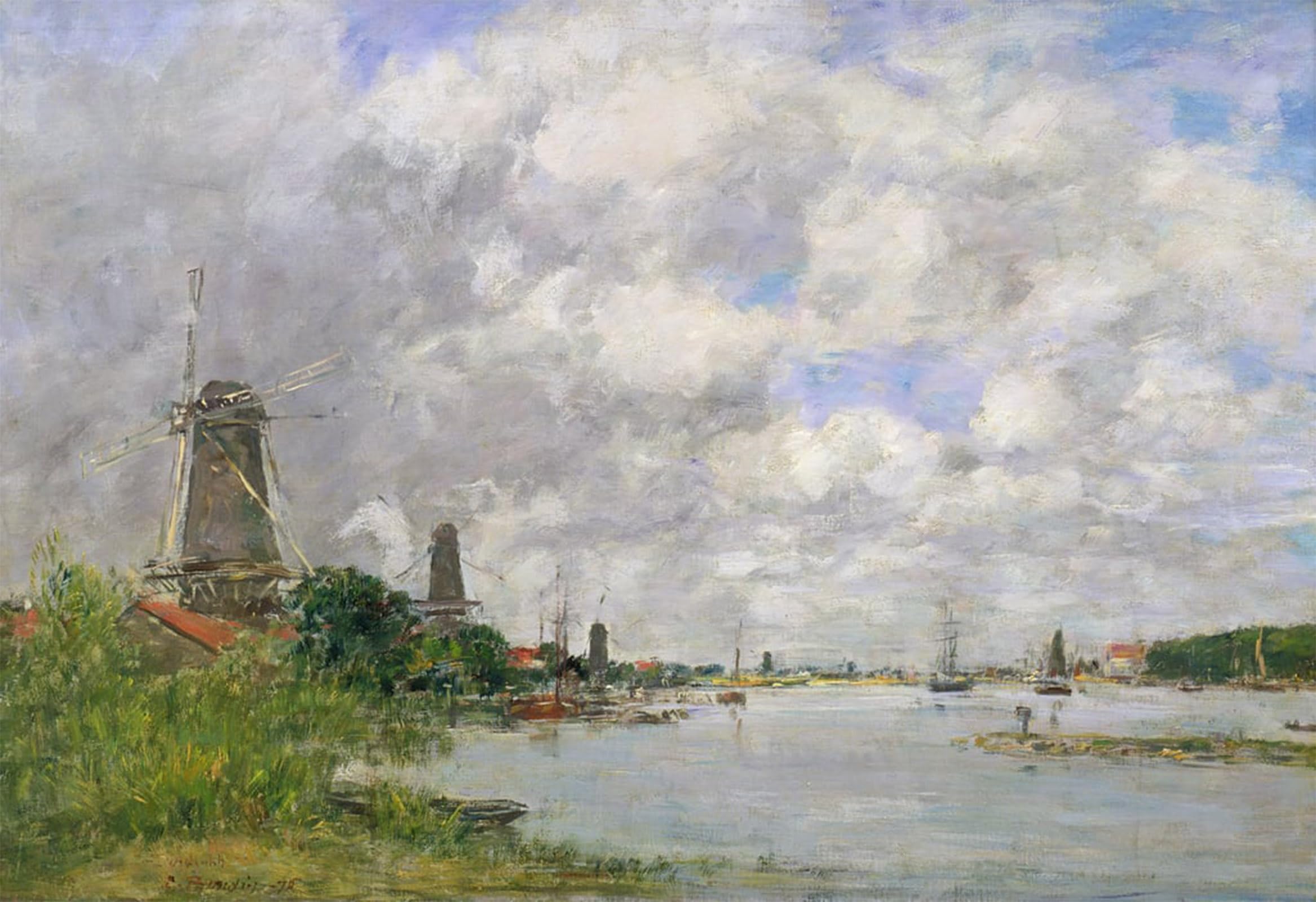 ARTXLXXBN Famous Painting Canvas Artwork Graffiti Print the River Meuse At Dordrecht by Eugene Louis Boudin Portrait Canvas Image for Home Decor 60x90cm