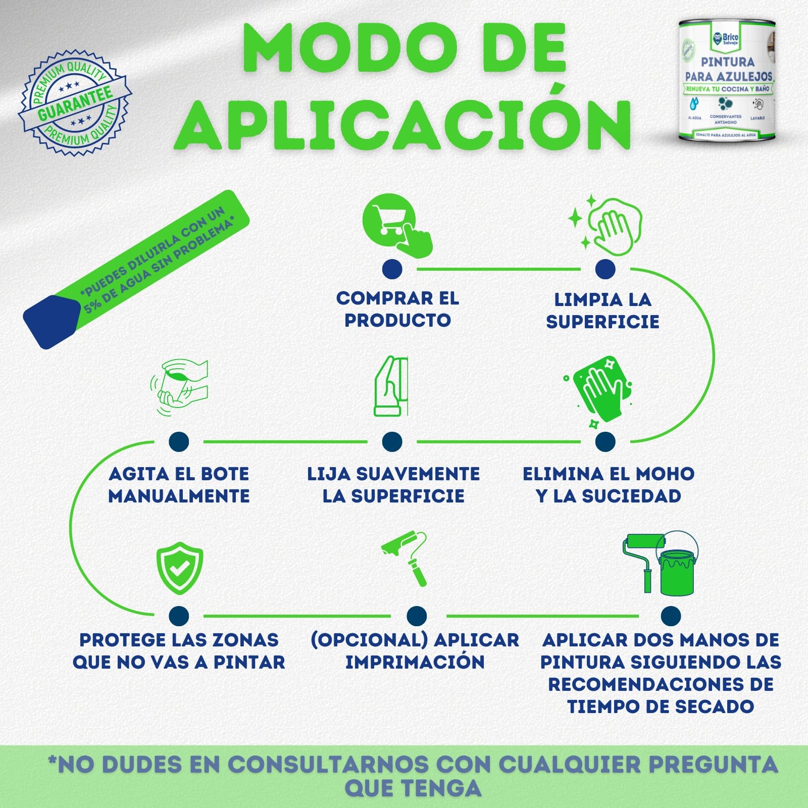 Pintura para Azulejos Cocina y Baño al Agua MATE | Sin Imprimación | Lavable | Gran dureza (Moreno, 750 ML)