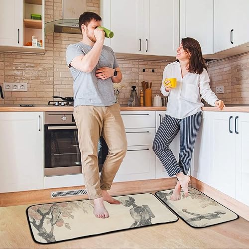 Miniatura 4 de Kitchen Mats Robot Tree Print 2 Pcs, Low Pile Water Absorbent Kitchen Rugs Floor Mats for Kitchen Sink Living Room Bedroom