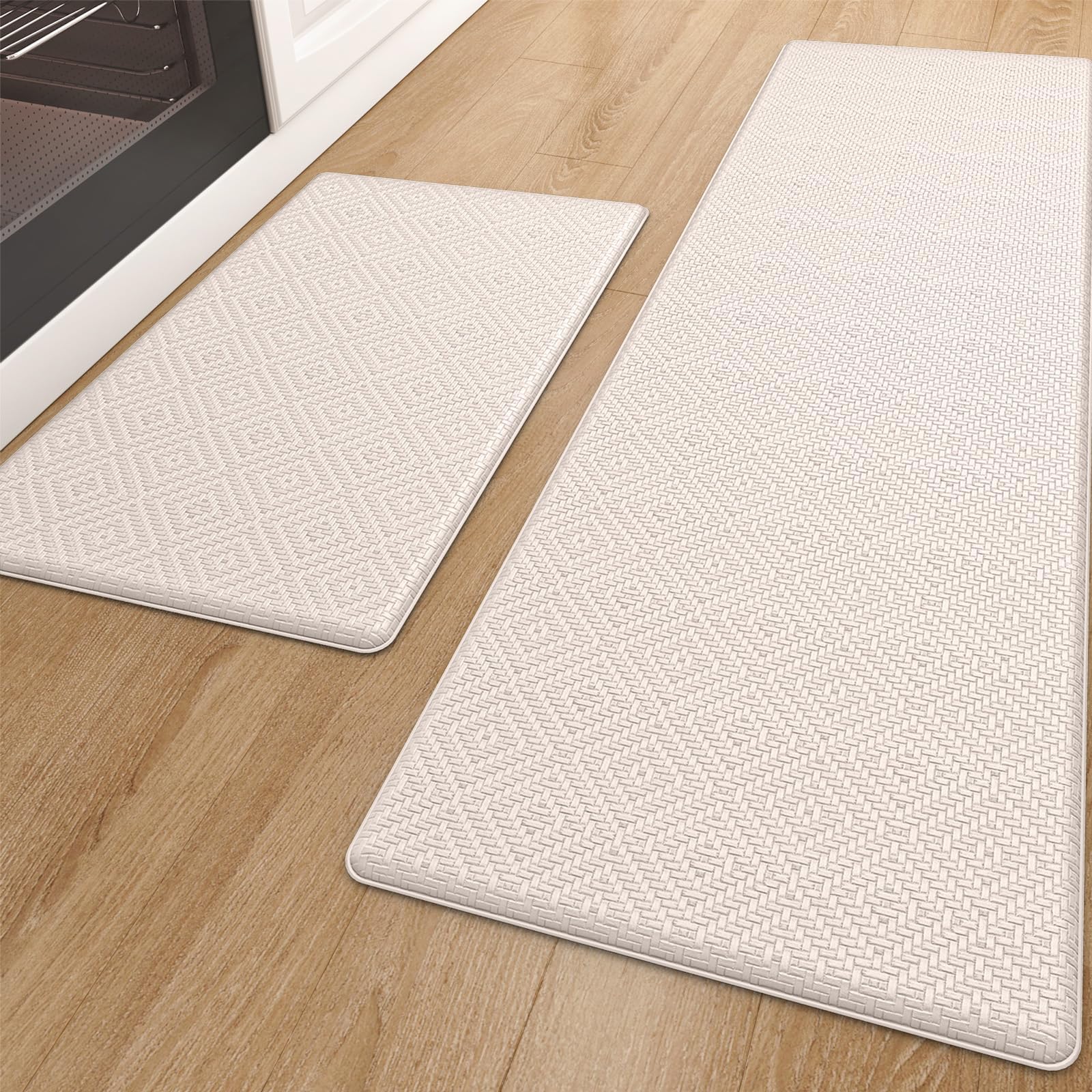 COLOR&GEOMETRY 44x75+44x150cm Tapis Cuisine Devant evier Lavable, Tapis Vinyle Cuisine, Anti-Fatigue antidérapant, Tapis de Cuisine rembourré en Mousse pour Rester Debout confortablement, Beige