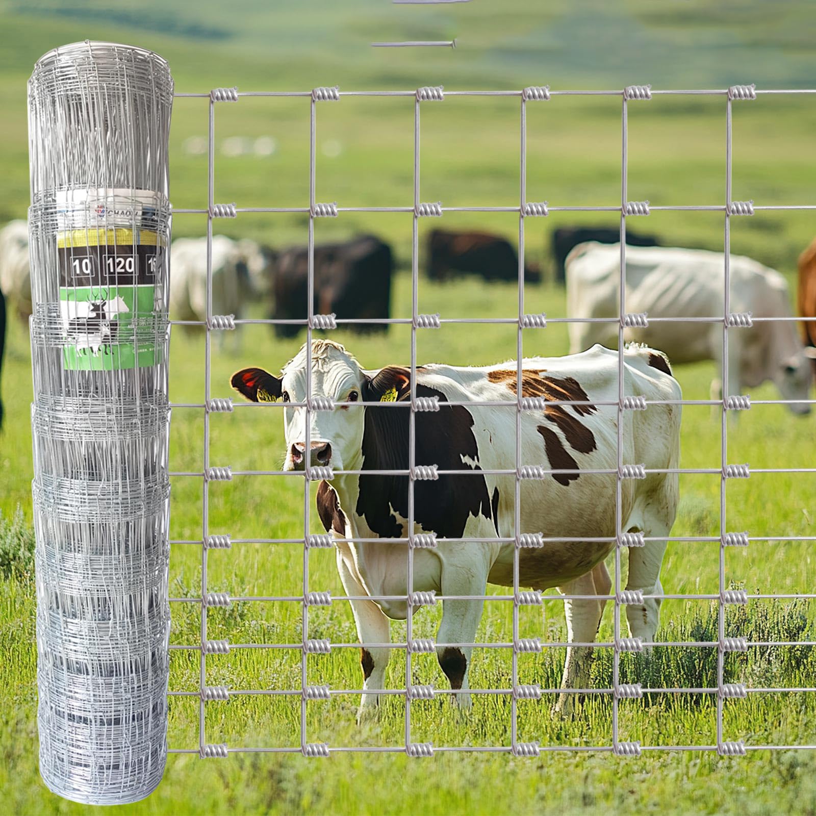 Livestock Fence, 5ft x 164ft Galvanized Cattle Fence, Farm Fence Deer Fence,Heavy Zinc Coating Wire Fencing,Hog Goat Horsefencing for Farm Fencing hog Wire Fencing Livestock Fencing