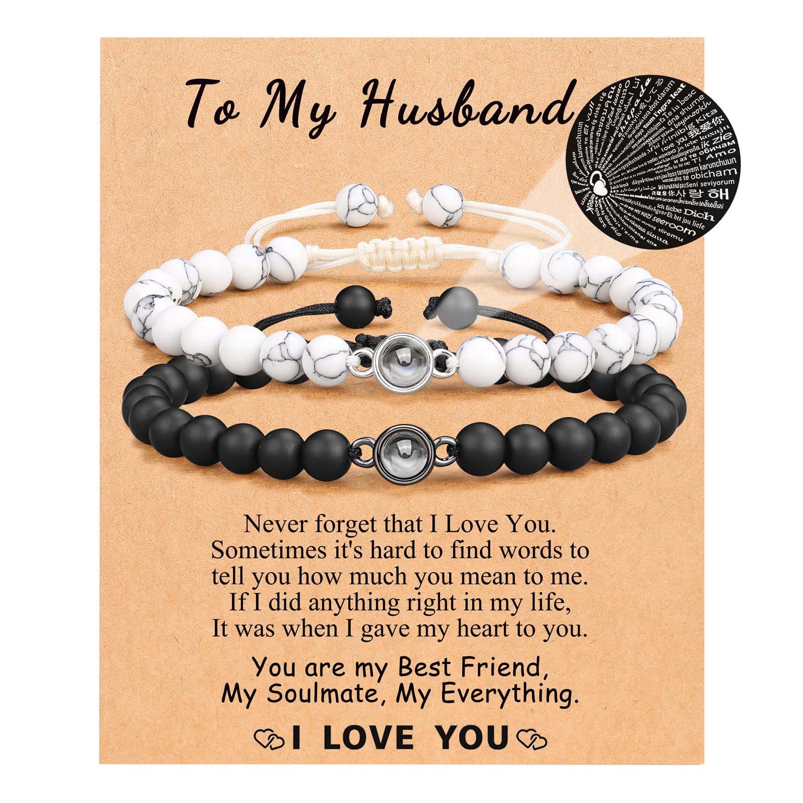 UNGENT THEM I Love You 100 Languages Bracelets Couples Gifts To My Men, Boyfriend, Girlfriend, Husband, My Love, Soulmate, Fiance - Anniversary Valentines Day Birthday Christmas Gift for Him and Her