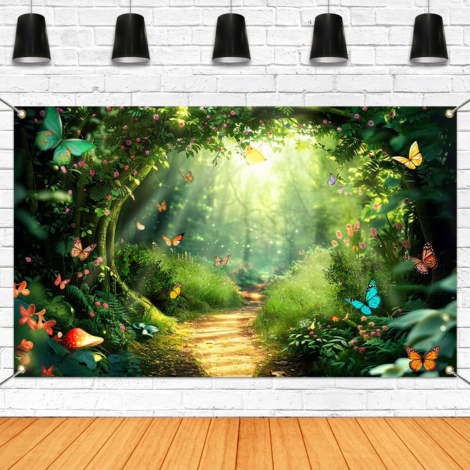 Mocsicka Enchanted Forest Banner Backdrop Fairy Magic Forest Party Decorations Banner Butterfly for Kids Girls Wonderland Background for Photography (