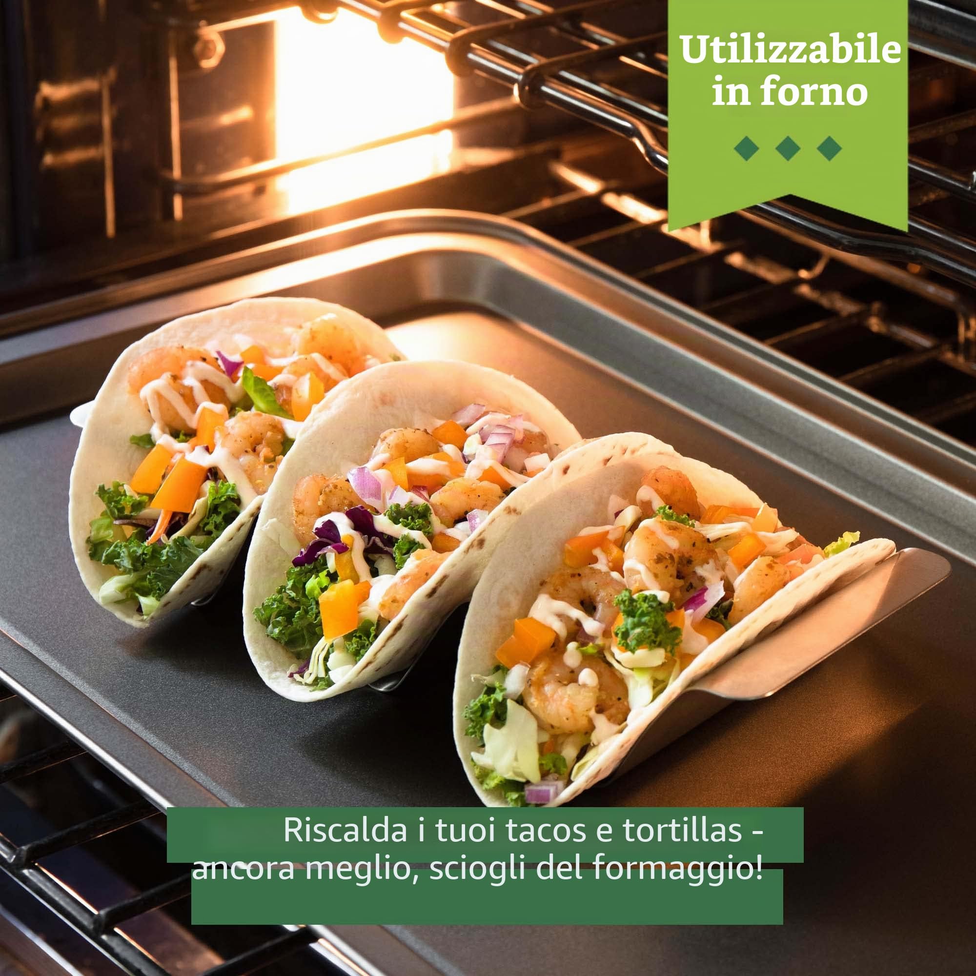 Porta Tacos Acciaio con Base Scanalata, Set 6 per Tacos Messicani e Tortilla, Ideale come Chef Accessori e Accessori Griglia per Forno o BBQ