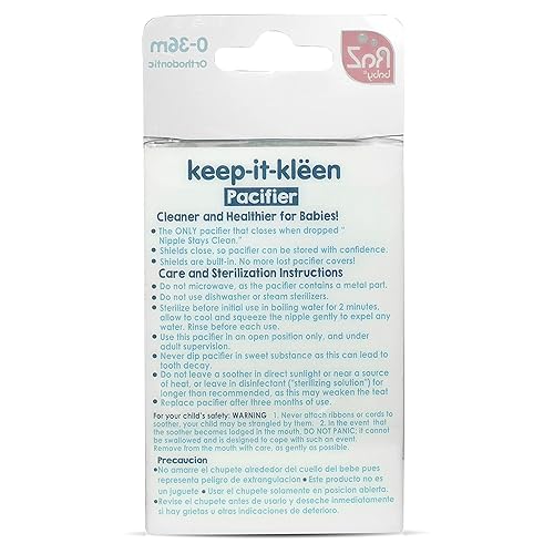 Miniatura 7 de RaZbaby Keep-it-kleen - Chupete para bebé (2 unidades)  0.0-118.1 ft  Se cierra cuando se cae, el pezón se mantiene limpio  Pezón de ortodoncia de