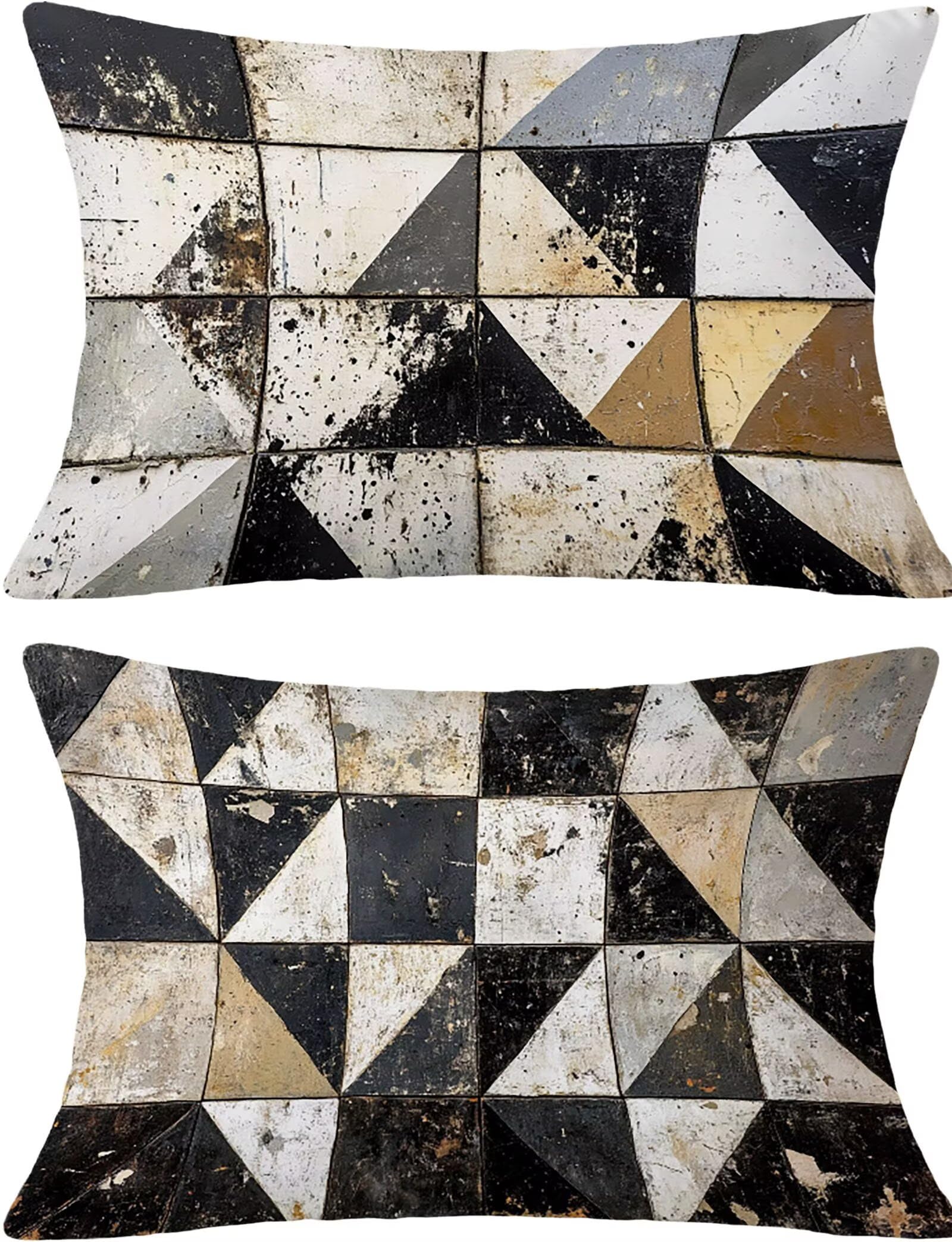 Federe Cuscino 60x80 Set di 2, Nero Federe Cuscini Divano Lino, Rettangolari Copricuscini 60x80cm Con Cerniera Invisibile, Copricuscino per Camera Letto Casa Decorazioni Regalo, Geometria kj-4041