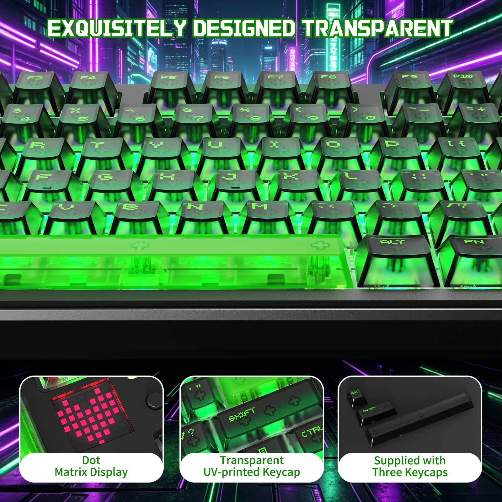 ATTACK SHARK X87 ULTRA Teclado Mecánico Inalámbrico Para Juegos Con Pantalla De Matriz De Puntos, BT/2,4 GHz/con cable, 75% Hot-swap, 10000mAh, RGB, Receptor Inalámbrico Shark Fin, PC/Mac, Shadow Jade