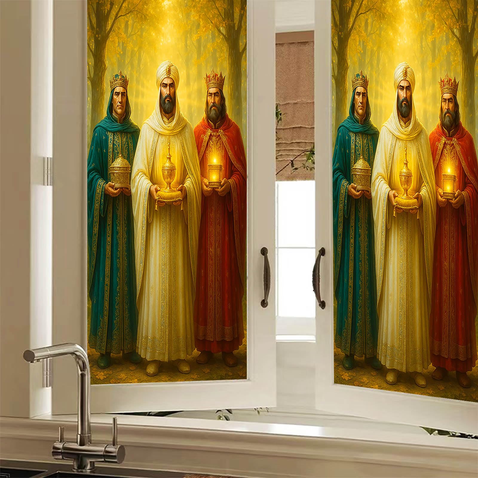 Hometitute Men's Colorful#3 Three Wise Window Privacy Film Nativity Decorative Window Film Static Cling Glass Sticker For Home Office Bathroom Bedroom Living Room 17.7 X 39.3 Inch