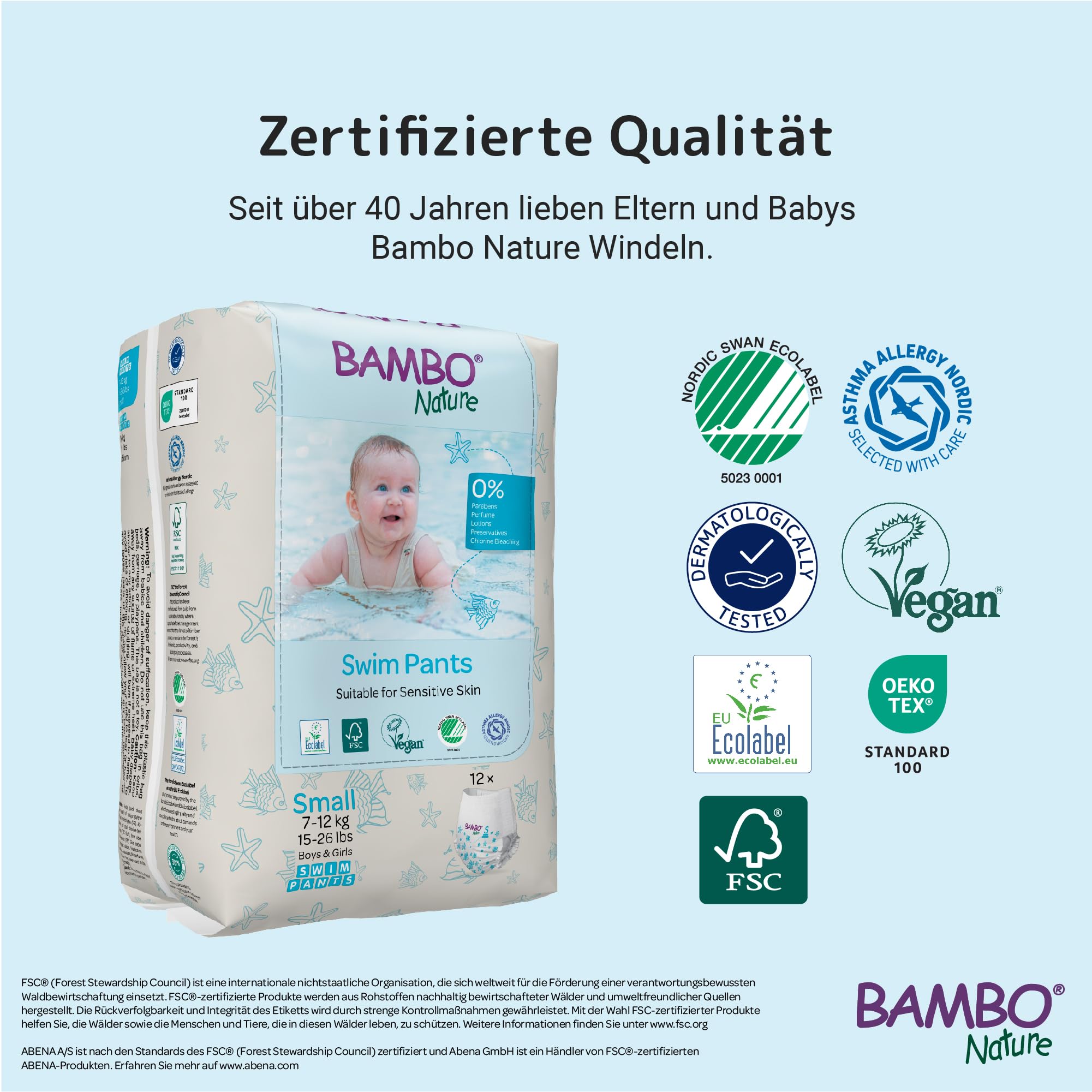 Bambo Nature Schwimmwindel Baby, Größe S (7-12 kg), Megapack 120 St. Windeln | Secure-Fit Einweg-Badehose | Auslaufsicherer Komfort beim Wasserspiel…