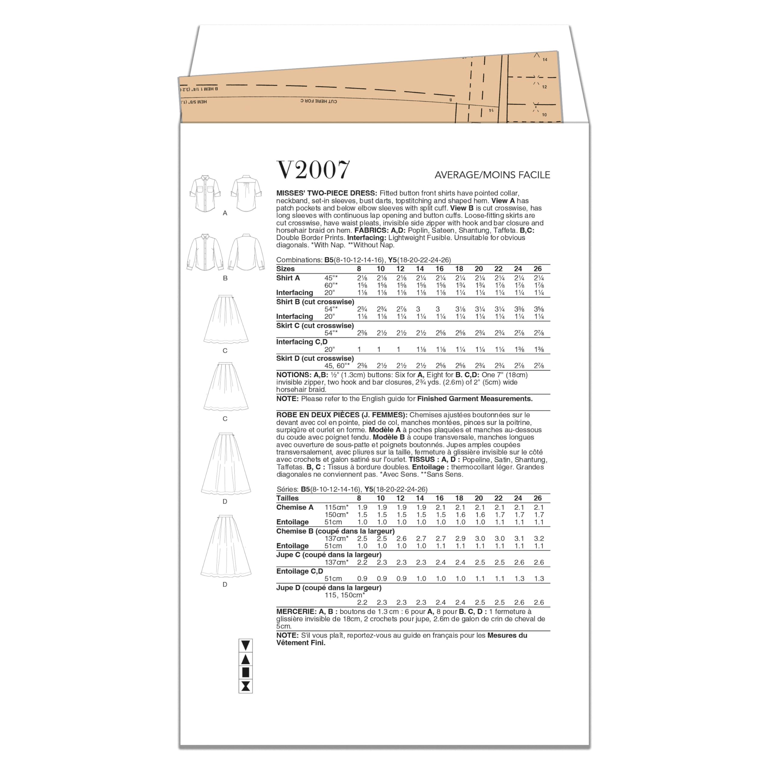 Vogue V2007B5 Misses' Two Piece Dress B5(8-10-12-14-16), Multicoloured, Sizes 8-10-12-14-16 - Image 2