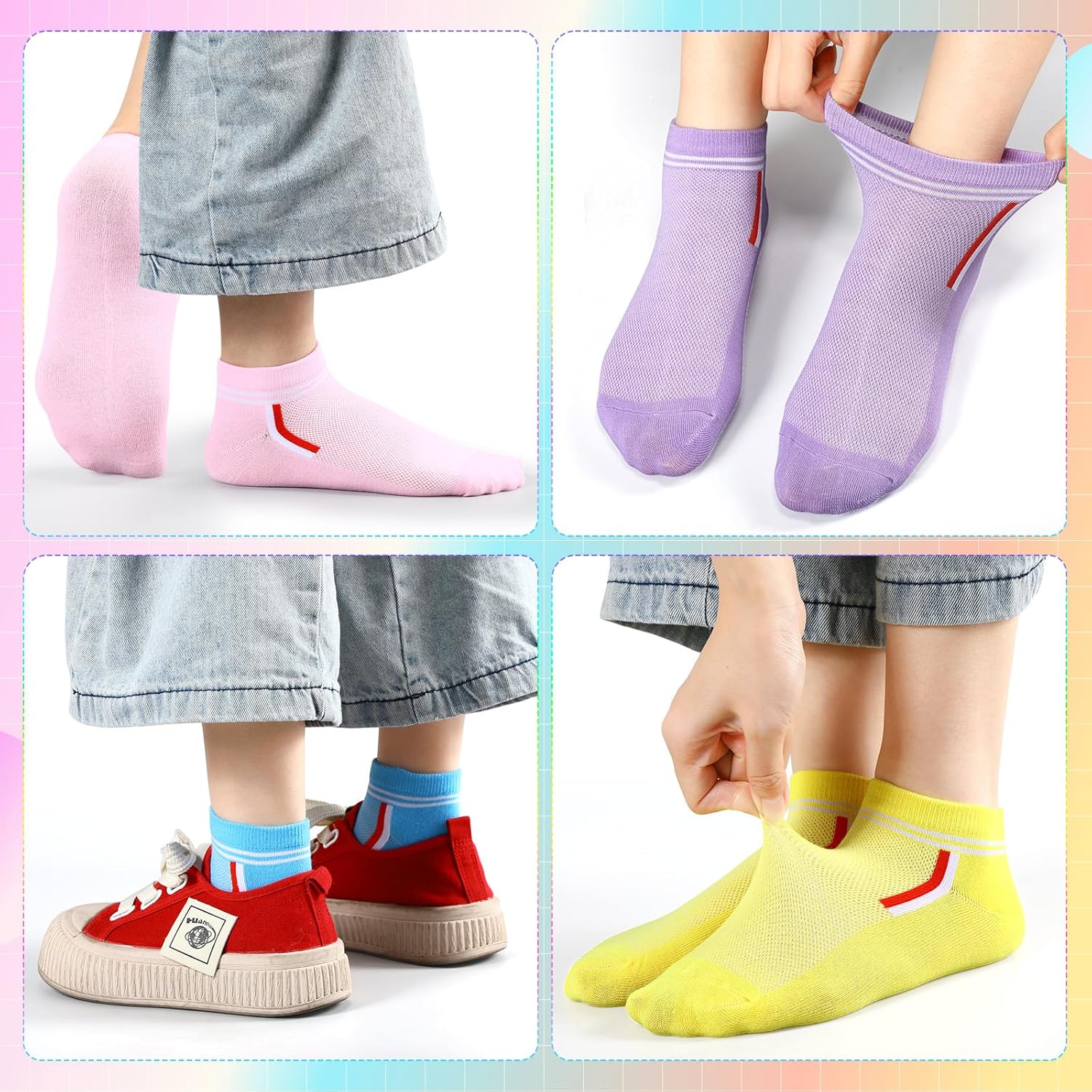 20 Pairs Womens Ankle Socks Low Cut Colorful Casual Soft Stripe Lightweight Athletic Socks for Winter Christmas Women Men Running Sports Hiking Gifts - Image 4