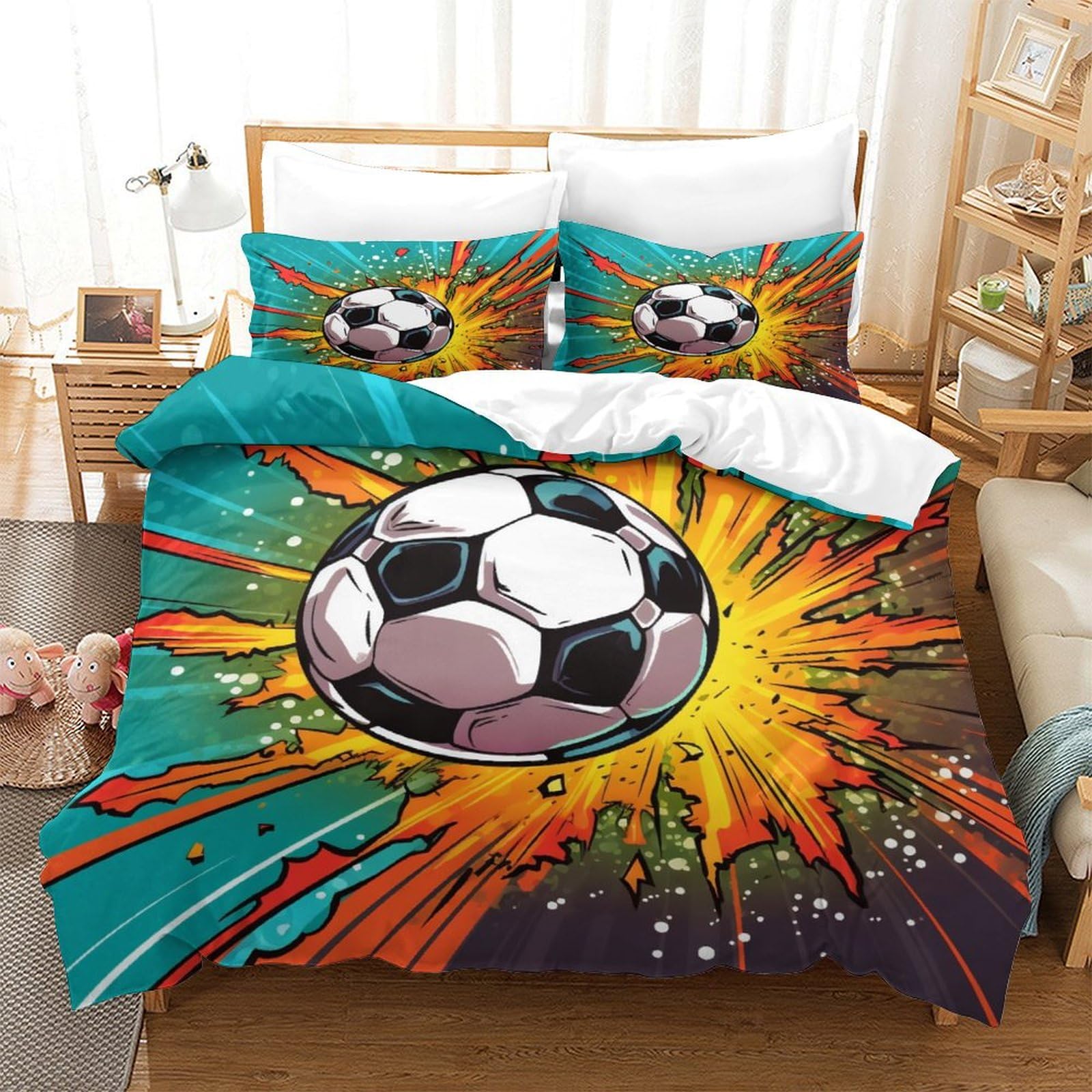 Parure de lit football en 3D housse de couette microfibre respirante 260x220cm