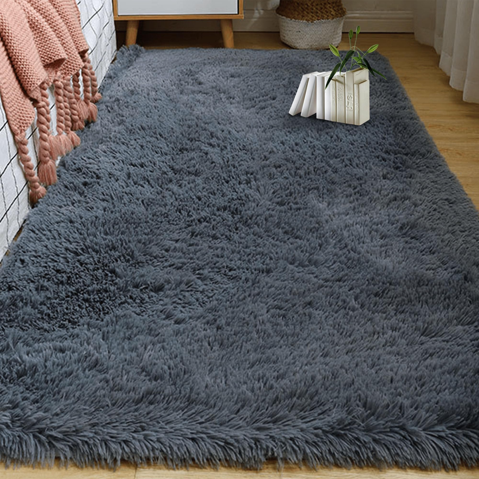 Tapis fausse fourrure haut de gamme gris foncé 230x280 cm toucher soie ultra dense