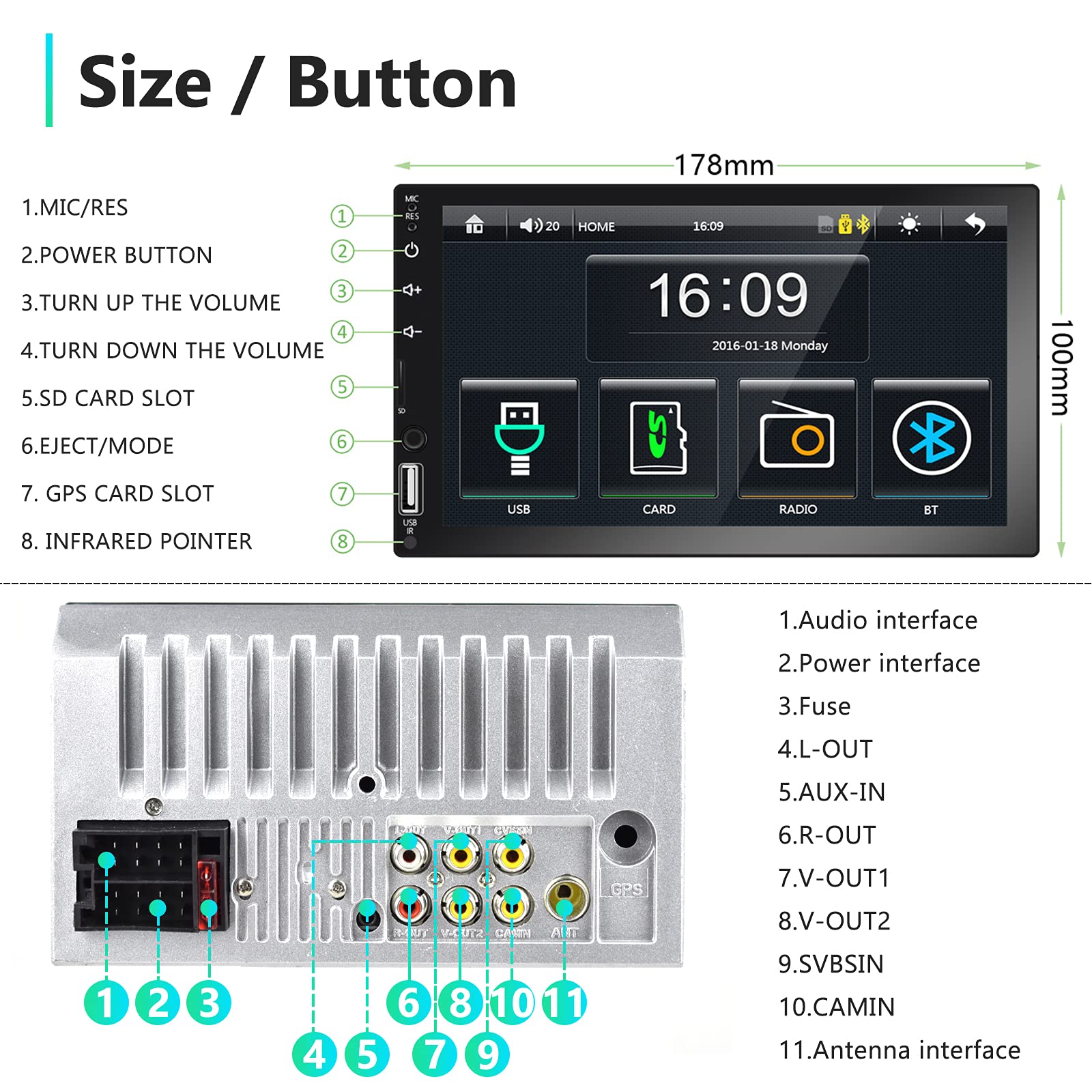 Buy Hodozzy Double Din Car Stereo Apple CarPlay Android Auto 7 Inch