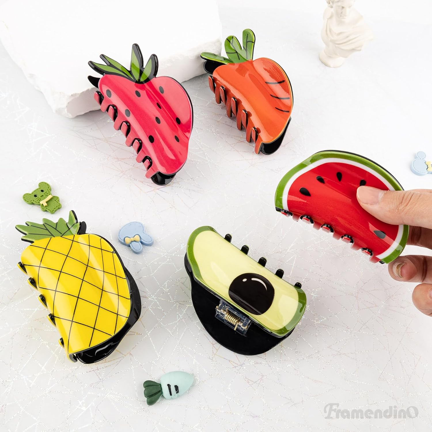 Framendino, 5 Pack Fruit Shape Hair Claw Clips Vegetable Watermelon Strawberry Pineapple for Thick Women - Image 5