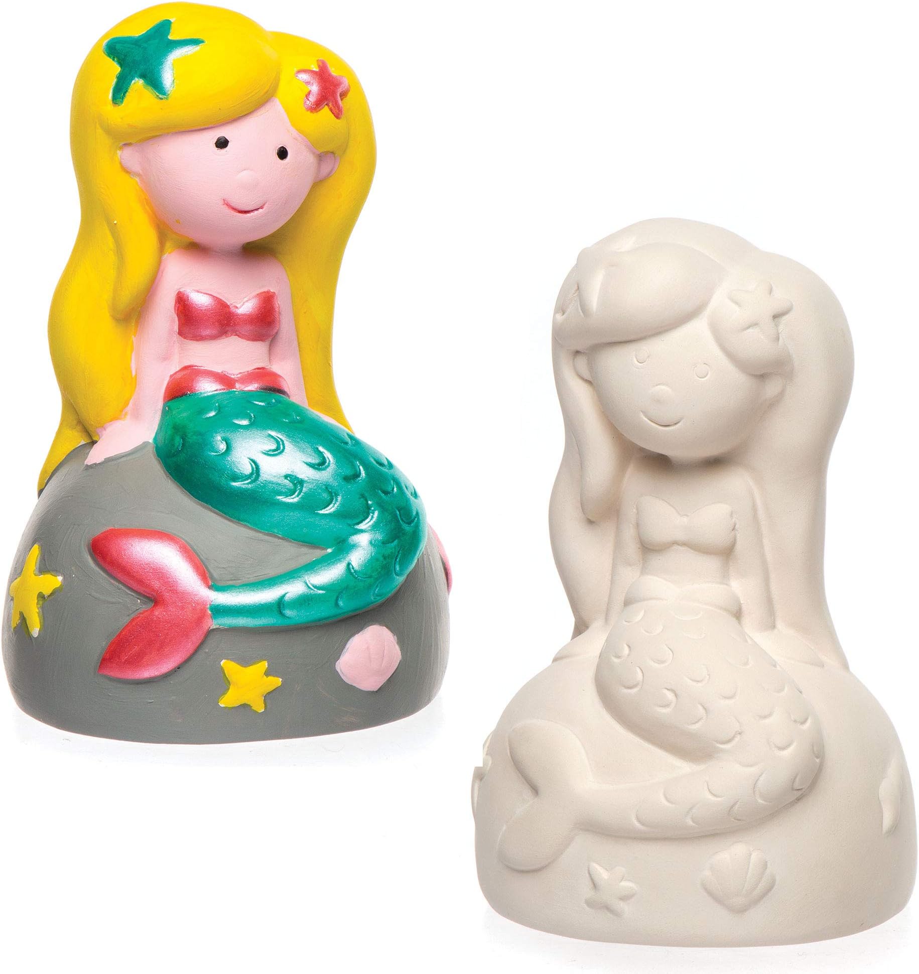 AR519 Mermaid Piggy Banks-Pack of 2, Ceramic Coin Tins for Kids to Paint, Decorate and Display, 13 x 8 x 8 cm