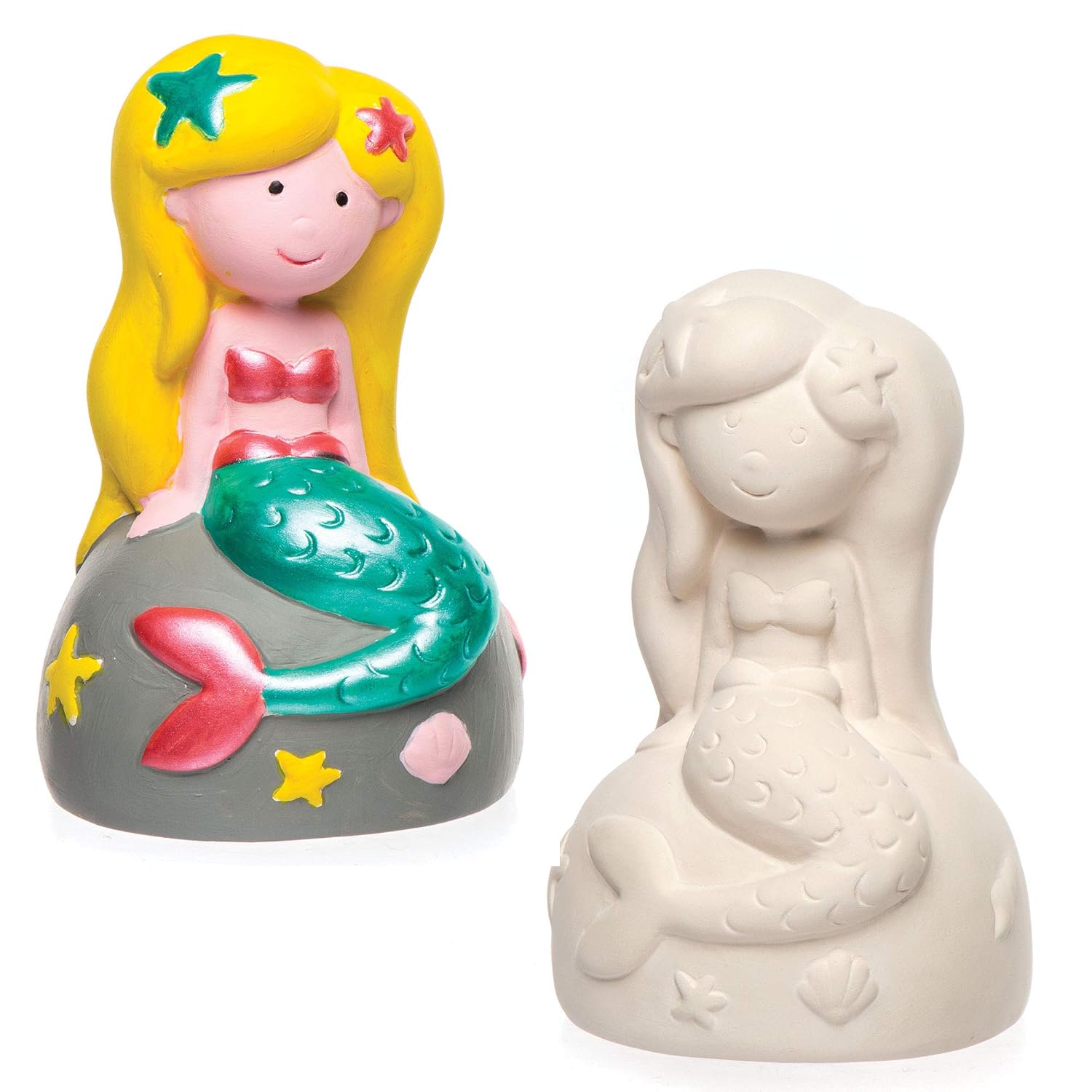 Baker Ross AR519 Huchas de cerámica con Forma de Sirena (Paquete de 2) Regalos infantiles para decorar