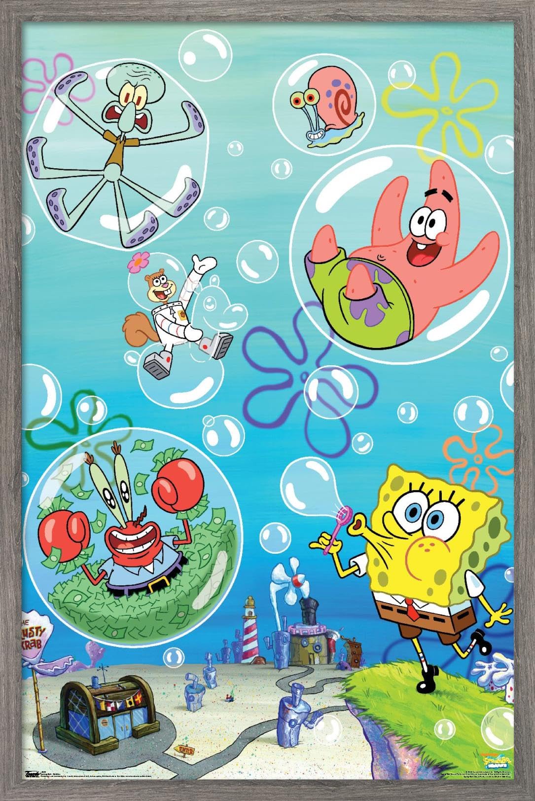 Trends International Nickelodeon Spongebob Squarepants - Bubbles Wall Poster, 14.725" x 22.375", Barnwood Framed Version