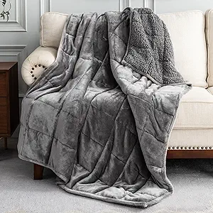 Uttermara Weighted Blanket Queen Size 15lbs 60x80 Inches, Sherpa Weighted Blankets for Adult, Soft Warm Sherpa & Cozy Fleece, Heavy Blanket for Calming and Sleep, Grey