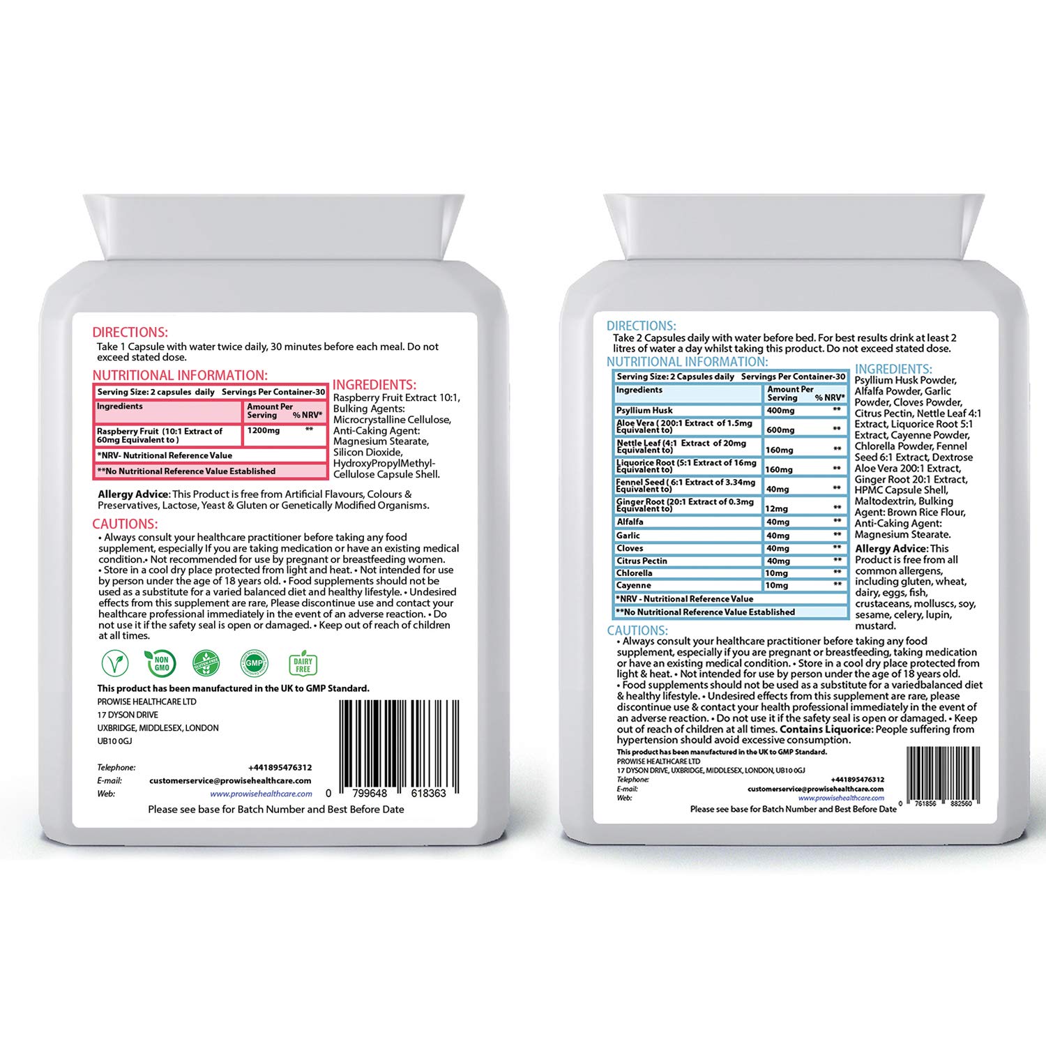 Raspberry Fruit Extract 1200mg 60 Capsules + Detox Colon Cleanse