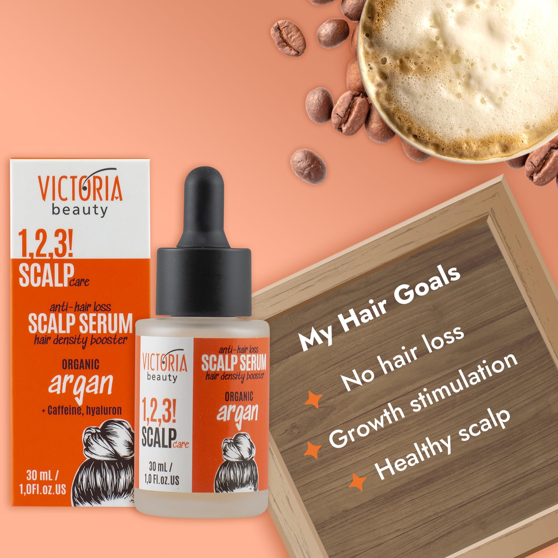 Victoria Beauty 1,2,3! Pielęgnacja skóry głowy! Kofeinowe serum na wypadanie włosów - zagęszczacz do włosów i serum na porost włosów dla kobiet i mężczyzn z kwasem hialuronowym, ekstraktami arganowym