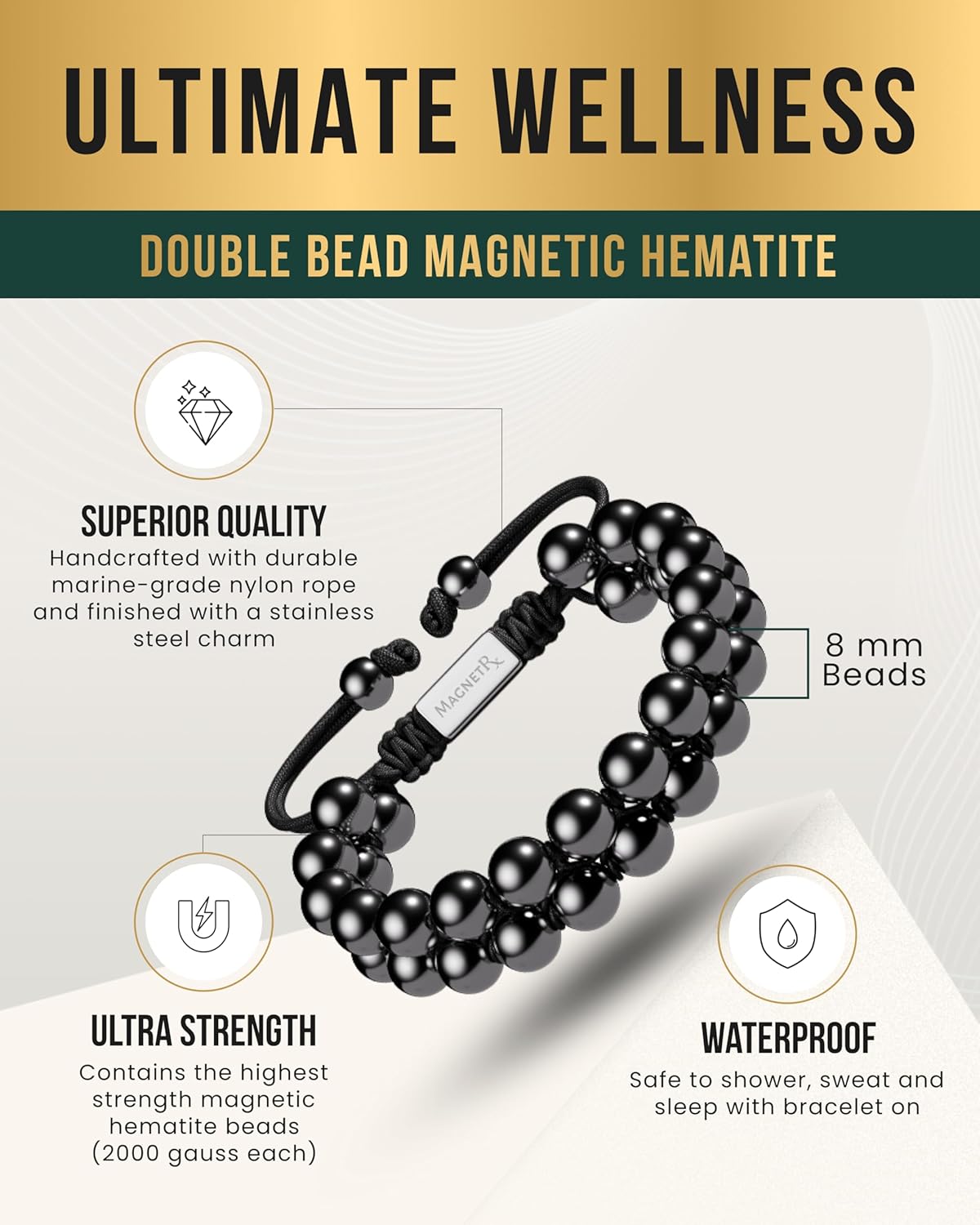 MagnetRX® Magnetic Hematite Bracelet – MAX Strength Magnetic Stones – Beaded Magnetic Bracelets for Men and Women (Double Strength 8mm) - Image 4