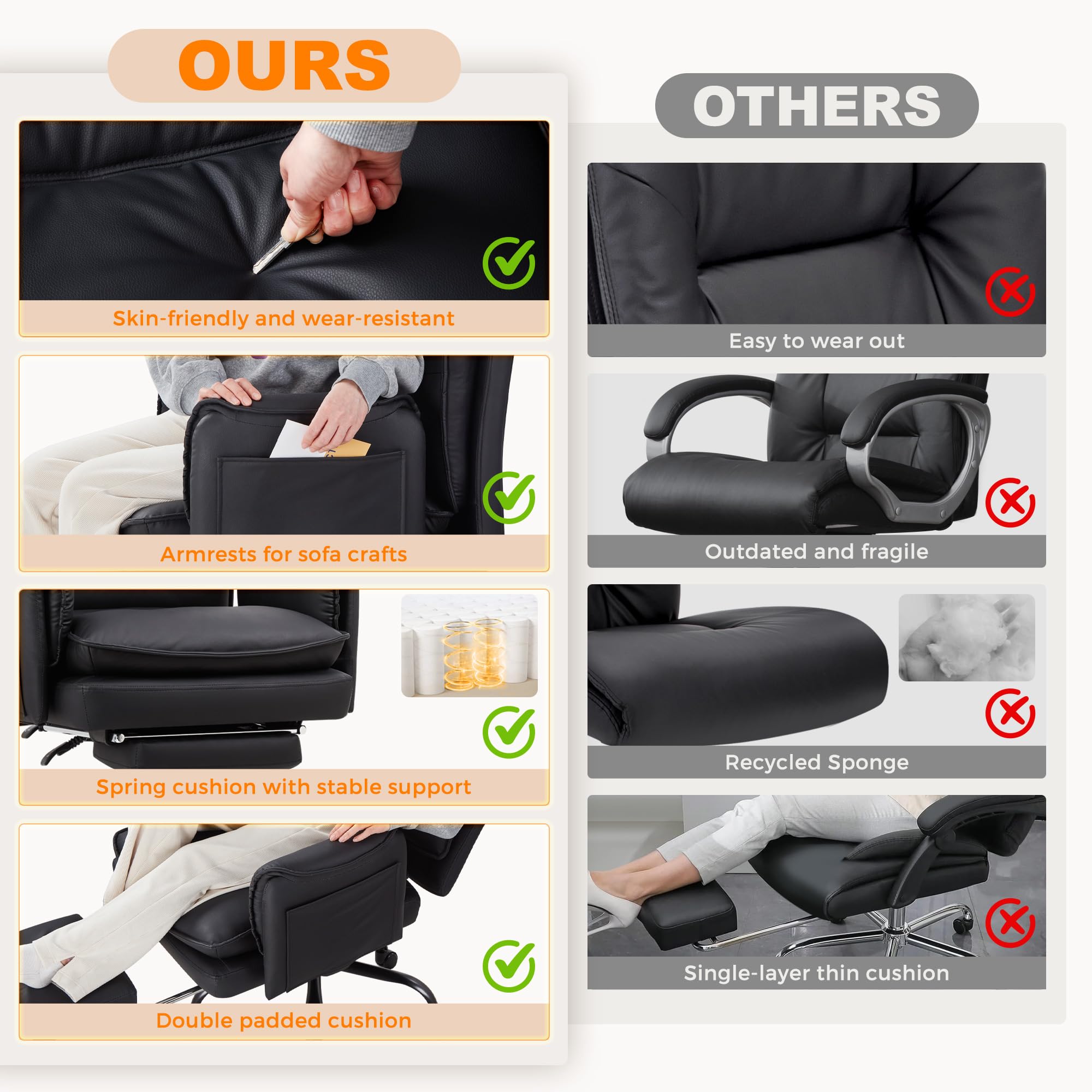 IWMH Silla de Oficina para Personas con Sobrepeso Ergonómica Silla Escritorio Silla Resistente para Ordenador Silla Giratoria con Cojín de Asiento Acolchado y Grueso Negro