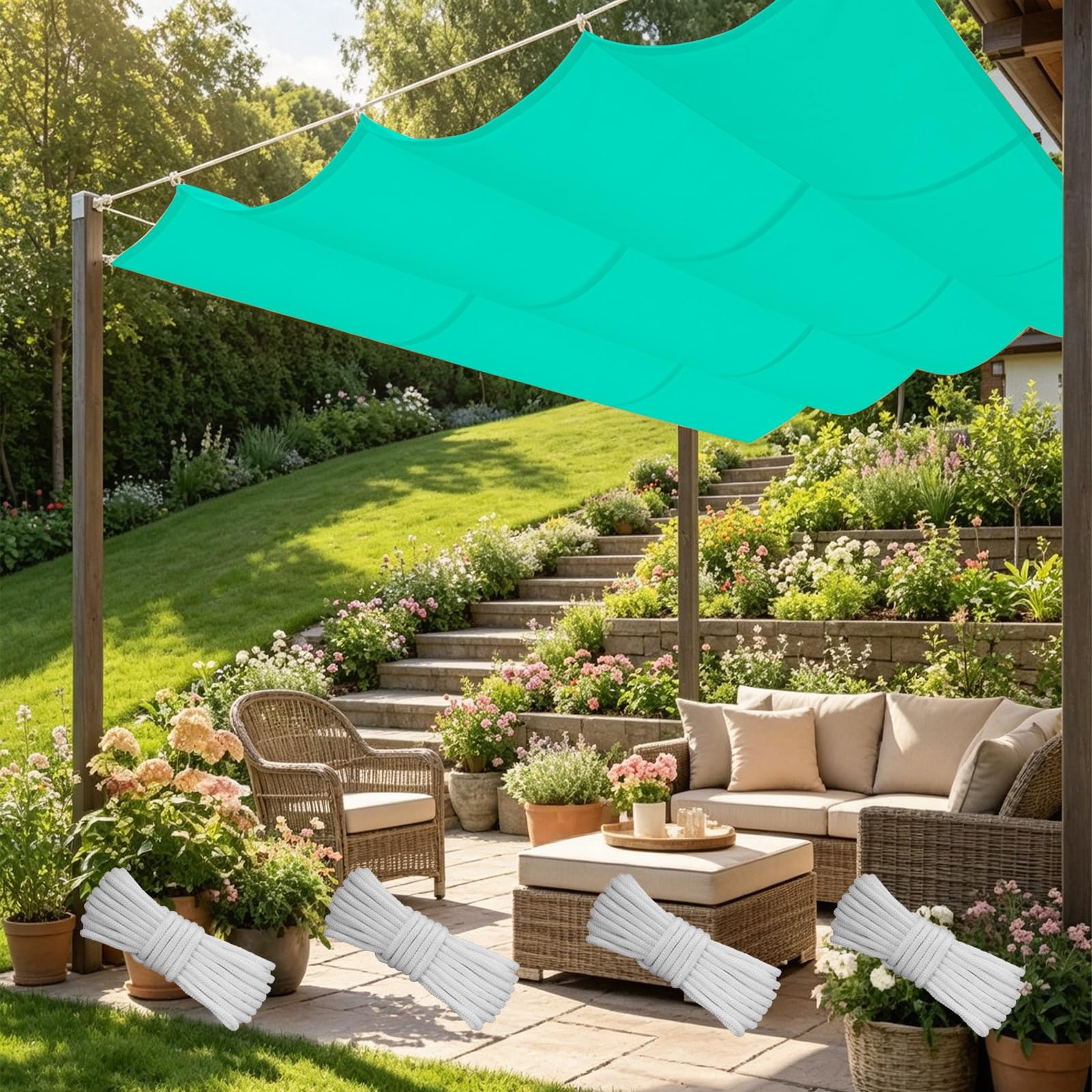 Voile ombrage vague rétractable 2x6m imperméable avec œillets pour jardin et patio