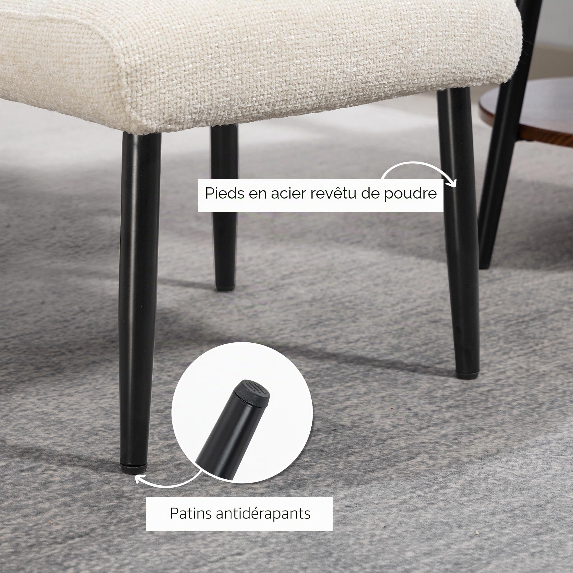 HOMCOM Tabouret Coussin Moelleux, Pieds Acier, Blanc crème