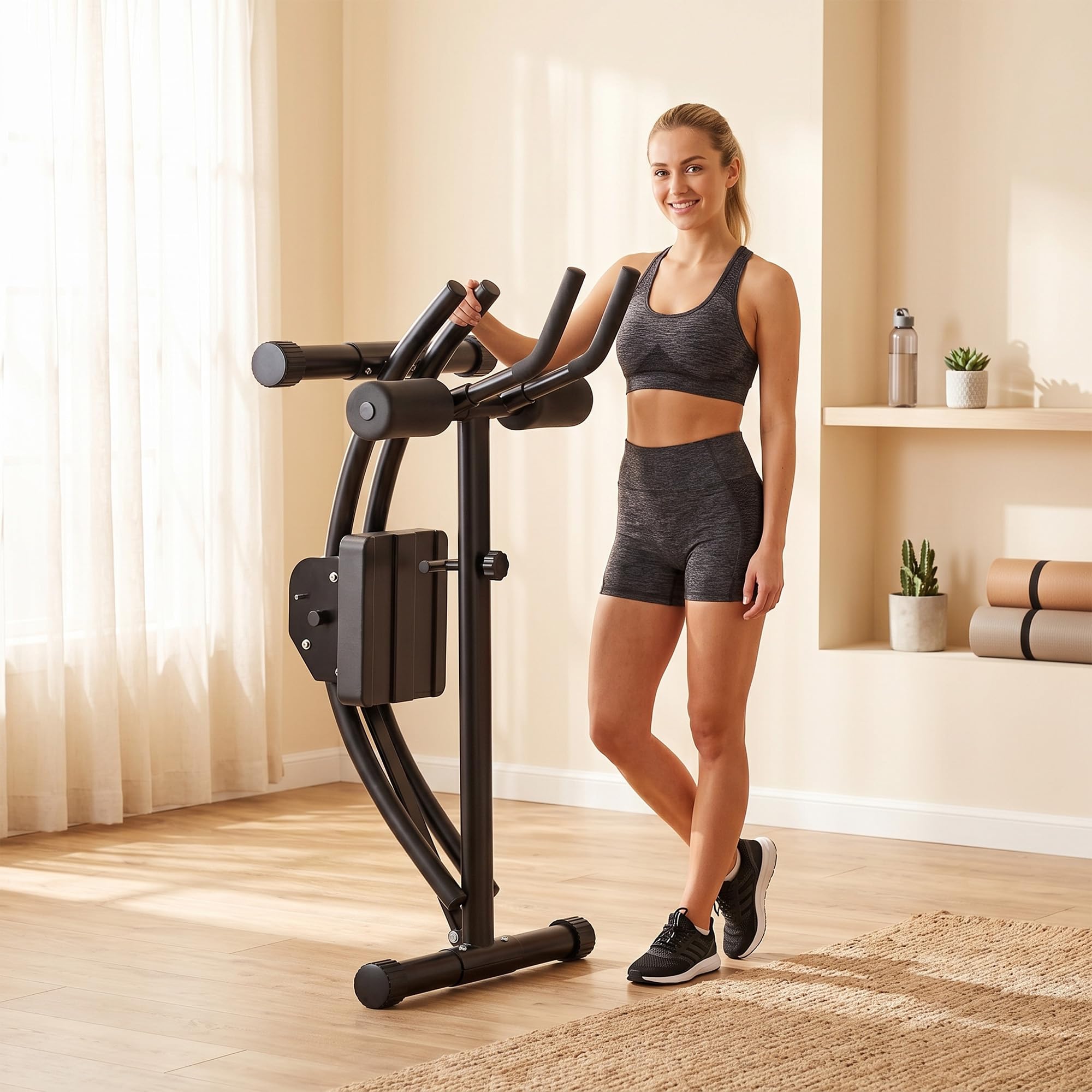 Macchina Addome Pieghevole, Attrezzo Addominali Pancia Piatta, Macchina Addominali Muscolazione con Guida Scorrevole, Attrezzo Sport Casa