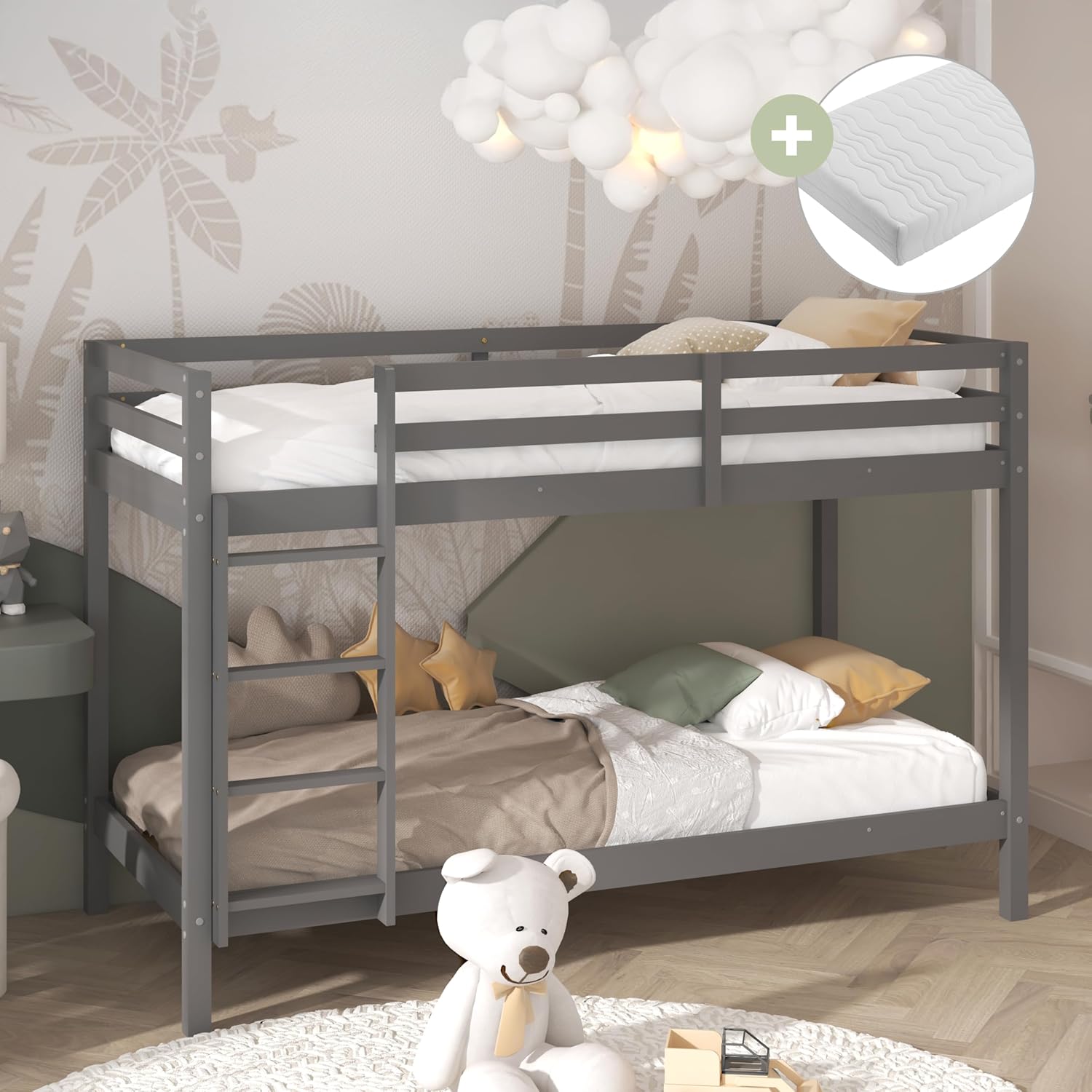 Sunny Jip Grey Wooden Bunk Bed in a child's room setting