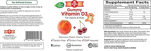 Miniatura 6 de BioTree Labs Ositos de gomitas de vitamina D, paquete de 100, para adultos y niños  Vitamina D3 masticable con sabor a melocotón y cereza  Ideal