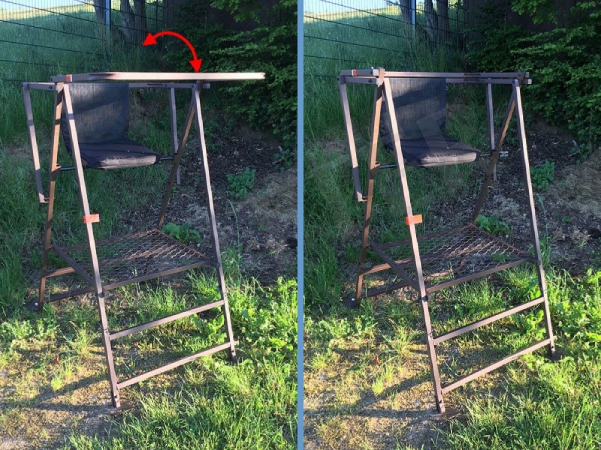 Puesto de caza portátil/Altura de asiento: 1,08m / De acero macizo/Soporte para el arma abatible/Silla elevada