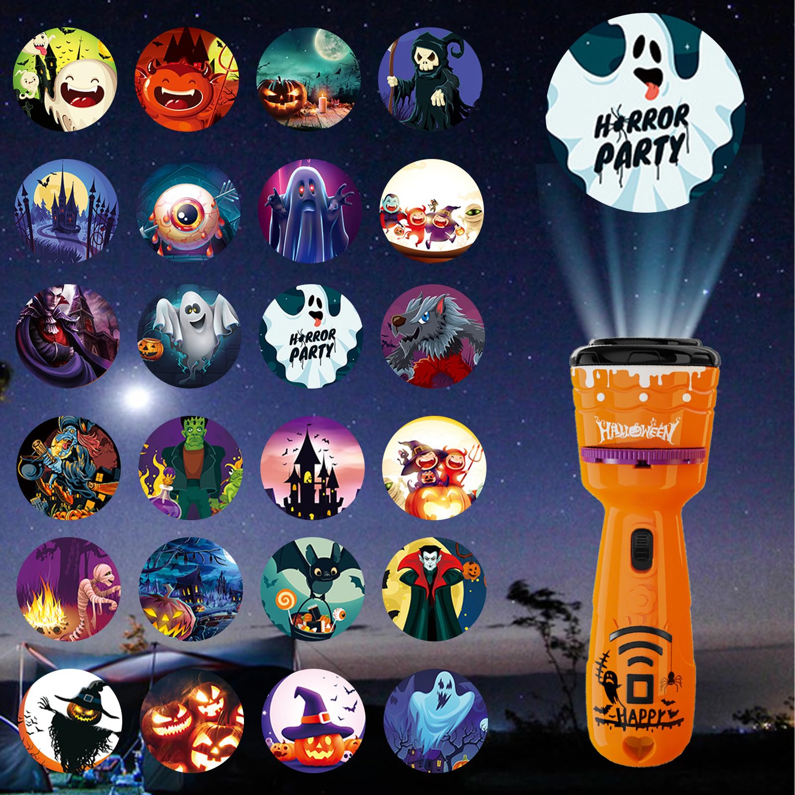 Linterna Proyector,Halloween Niños Proyector linterna,Proyector de Linterna Infantil,Proyector linterna para Niños,con 24 Patrones Diferentes Linterna Proyector de Diapositivas,Vampire,Kürbisse etc