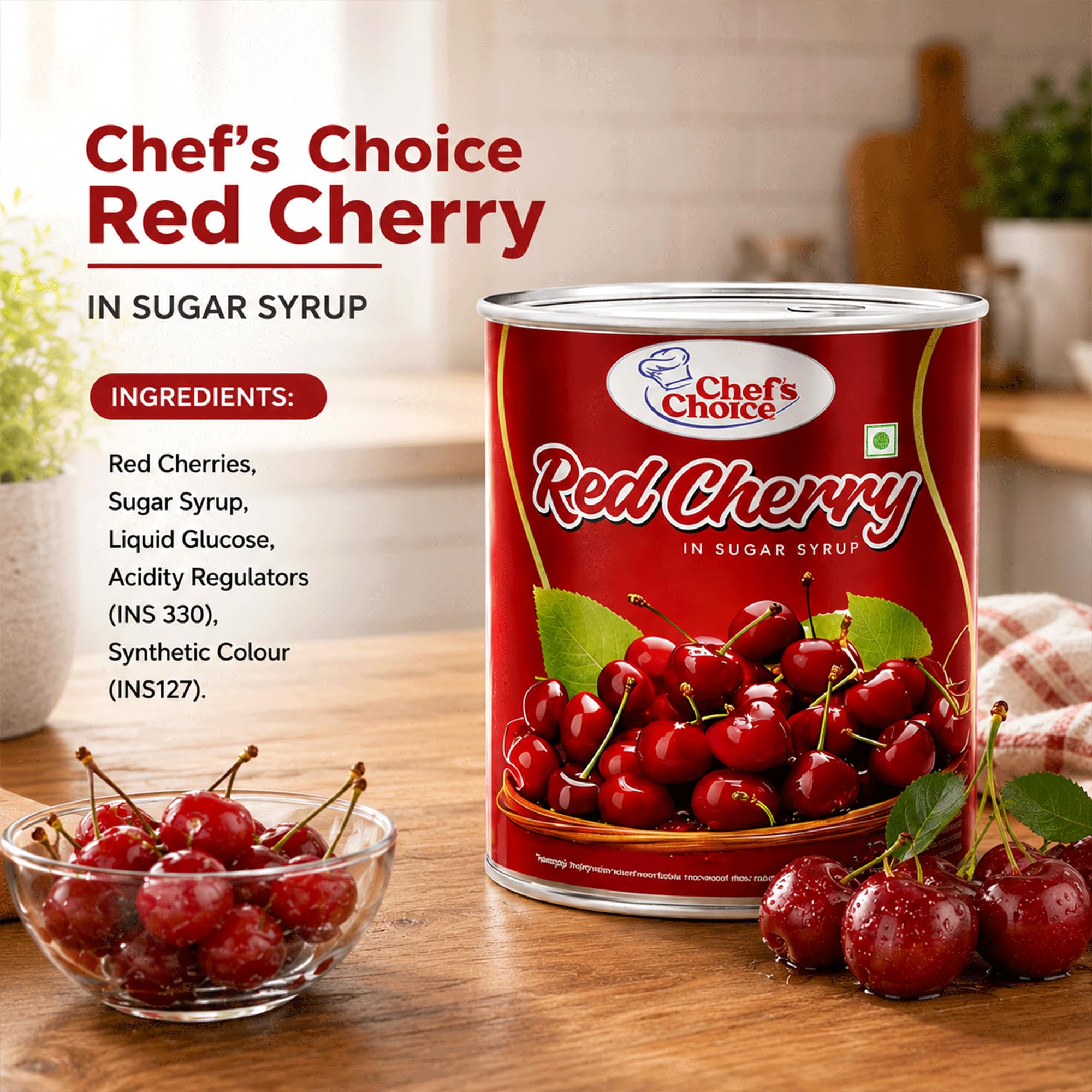 Chefs Choice red cherry in sugar syrup 850g premium sweet glace fruit ready to use for cake decoration ice cream desserts vegetarian tin pack rich color taste enhances baking treats now 2