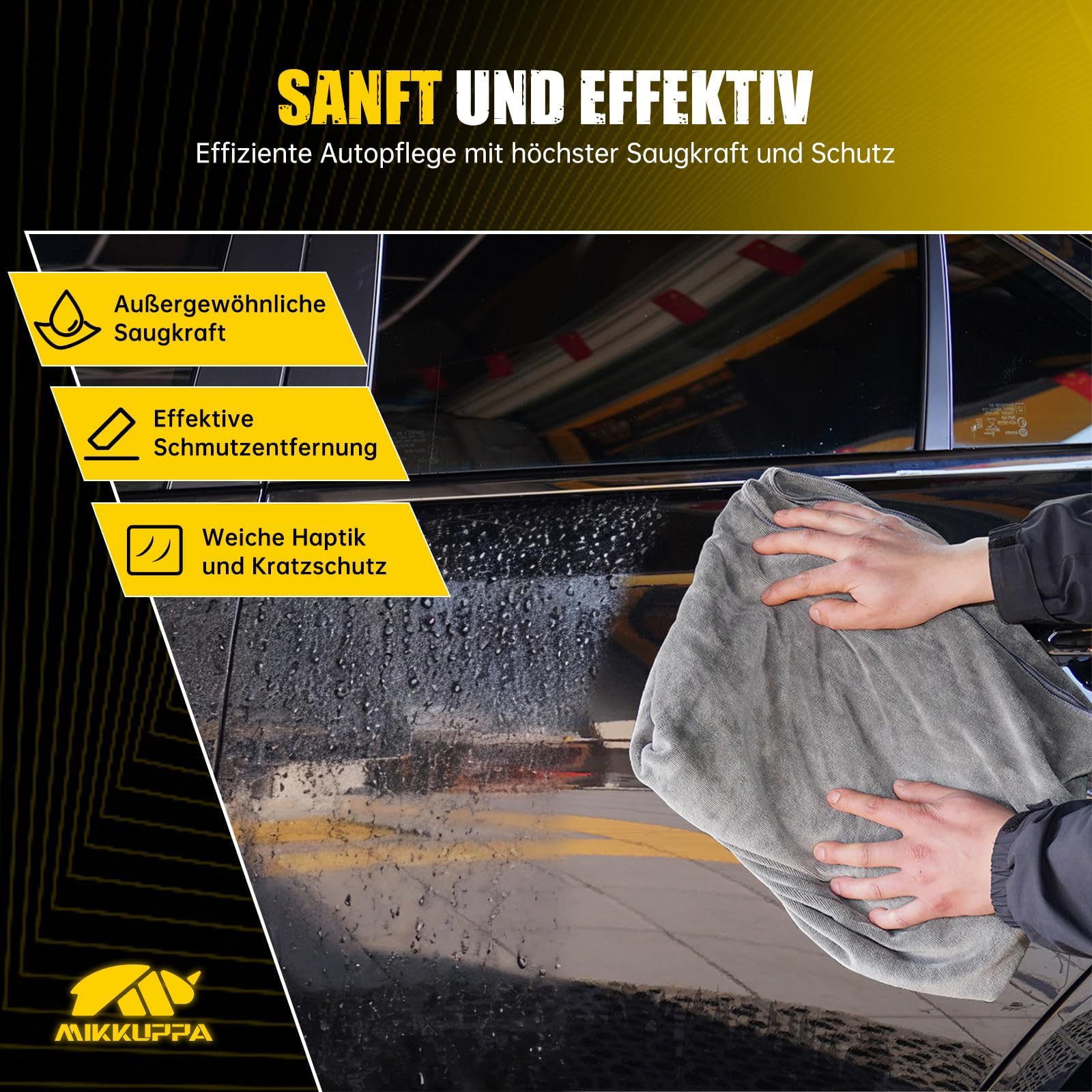 MIKKUPPA XXL ściereczka z mikrofibry do samochodu, duża ściereczka do osuszania, 60 x 160 cm – 400 g/m² | 1 sztuka – bardzo chłonna i przyjazna dla lakieru ściereczka do polerowania do samochodu i motocykla