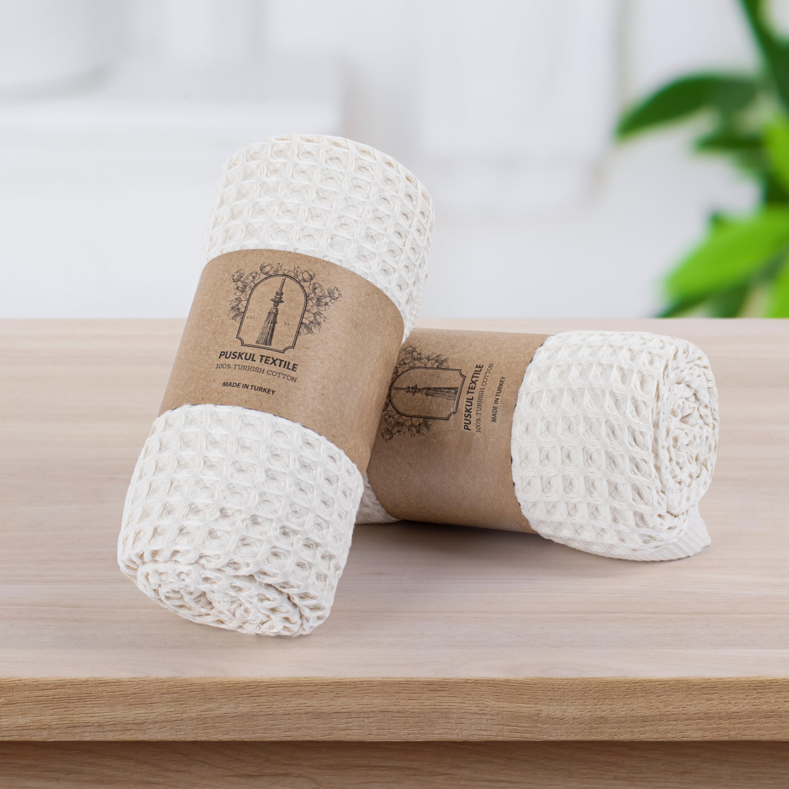 PÜSKÜL - Confezione da 2 asciugamani da bagno e spa, 100% cotone biologico turco di alta qualità, ad asciugatura rapida, sottili, prodotti in Turchia (beige naturale, 81 x 160 cm)