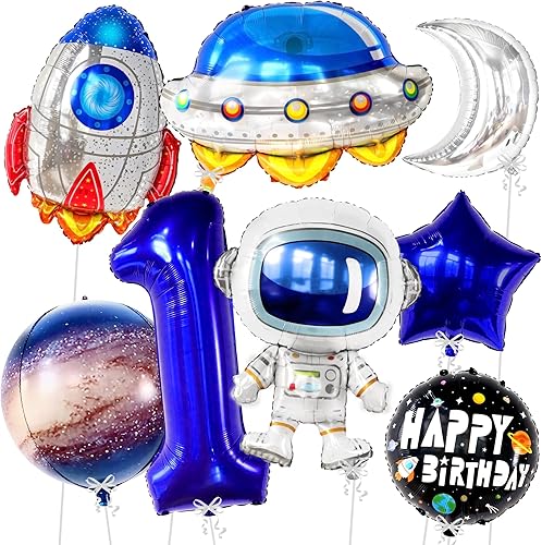Globos espaciales para el primer cumpleaños, paquete de 8 globos de astronauta para decoración de fiesta de primer viaje alrededor del sol