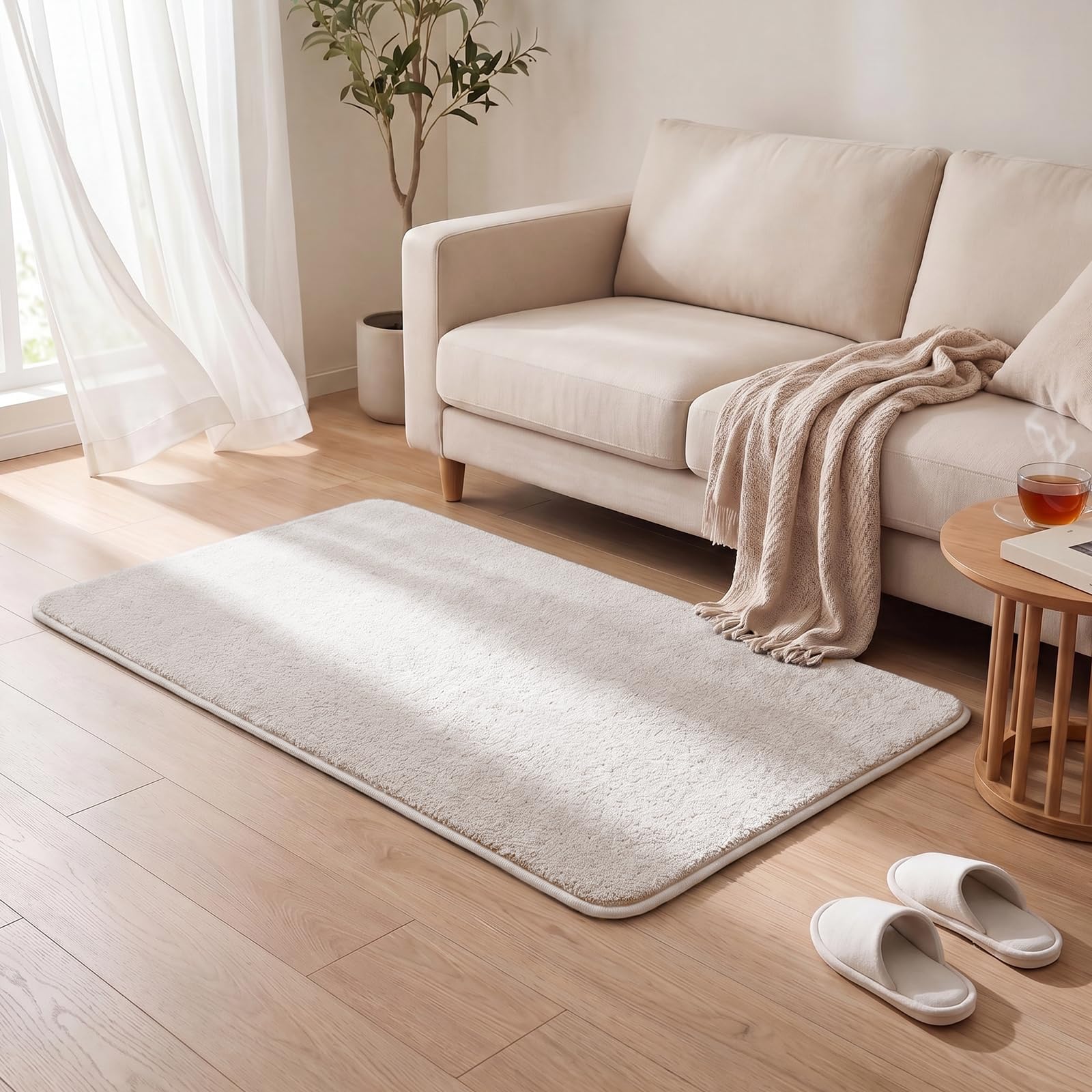 Tapis de salon moderne ultra doux pour chambre et terrasse crème vounot