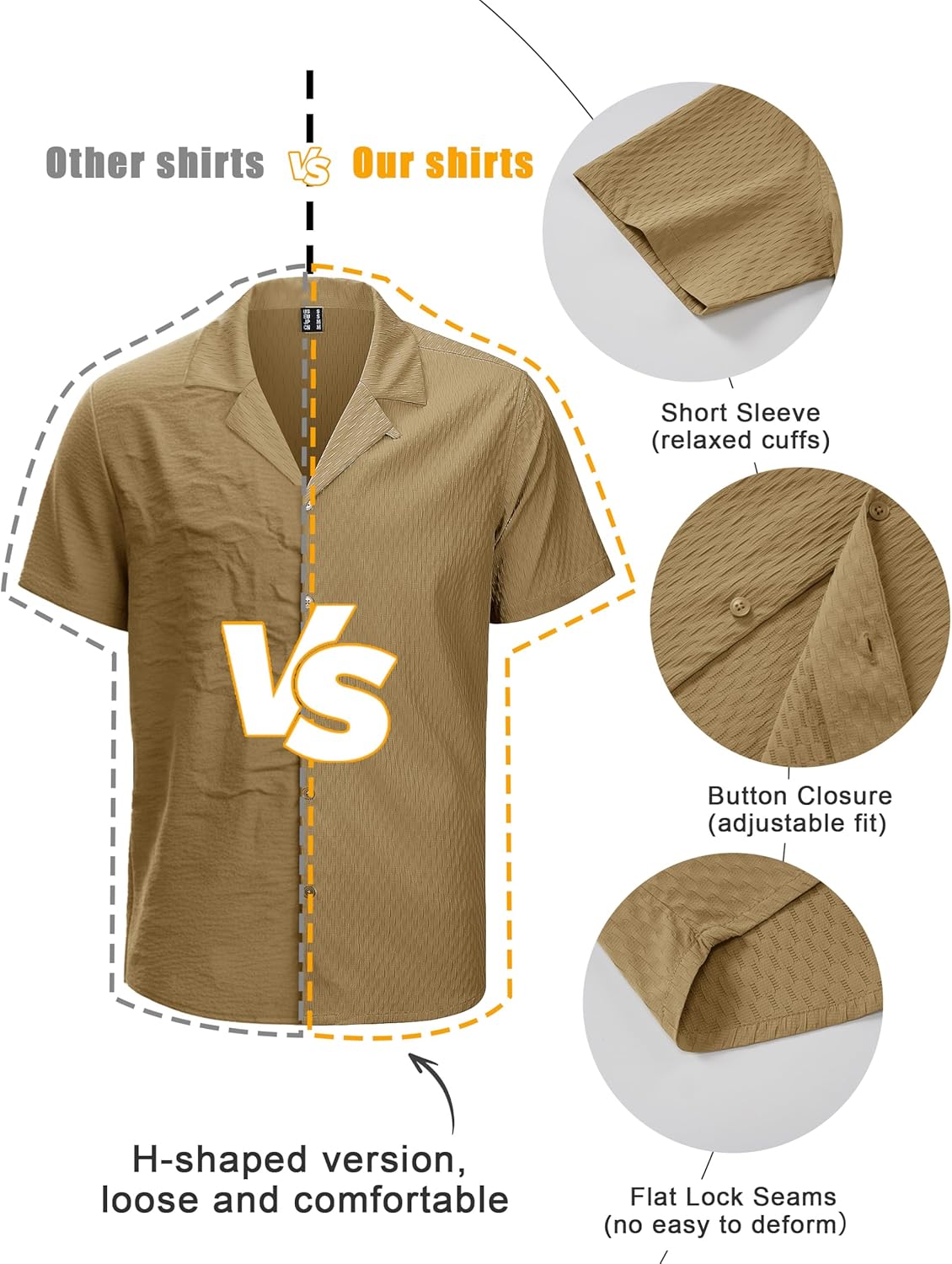 Cotrasen Men's Casual Short Sleeve Button Down Shirt Cuban Textured Summer Beach Shirts - Image 5