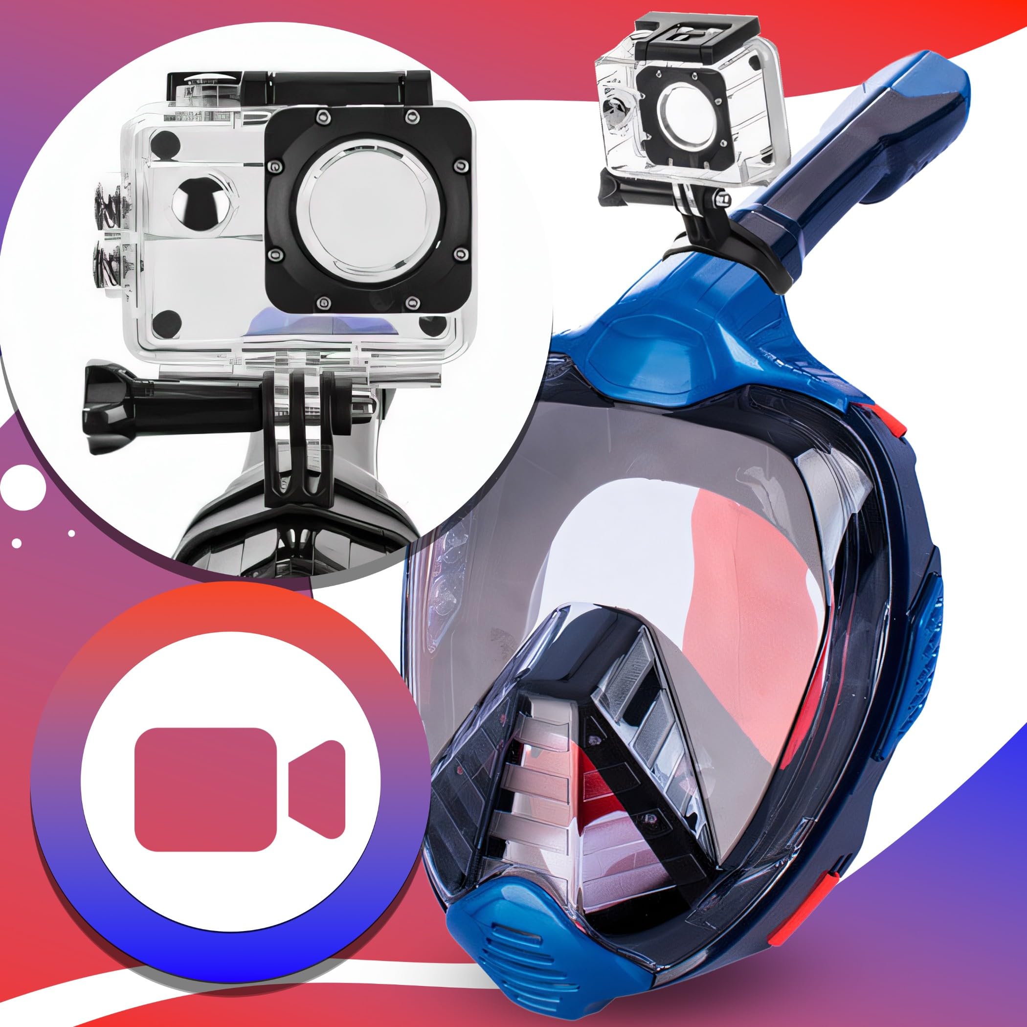 Retoo Máscara de esnórquel, máscara completa para adultos y niños, tecnología L XL, antivaho, antifugas, máscara completa con campo de visión de 180°, gafas de buceo con cámara de ajuste, set de