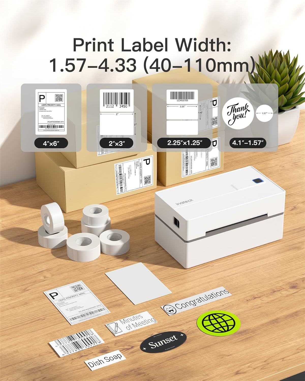 Inateck Bluetooth Thermal Label Printer, Wireless 4x6 Shipping Label Printer for Shipping Packages, Compatible with iPhone, Android, iPad, Windows, MacOS, Chrome, USPS