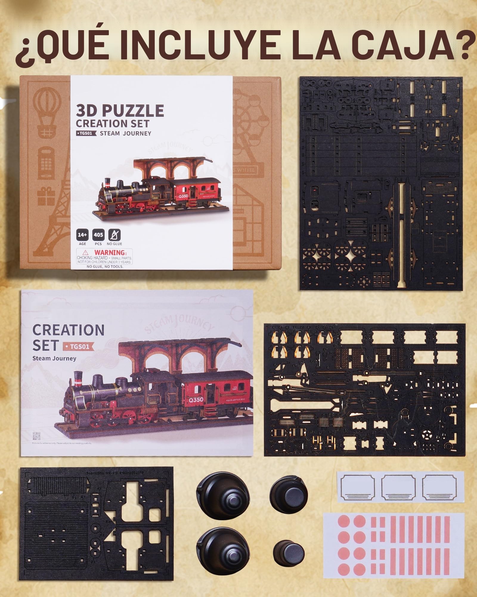 ROBOTIME Maquetas para Construir Tren de Vapor, Puzzle 3D Madera para Montar Manualidades, Regalos para Adultos y Niños