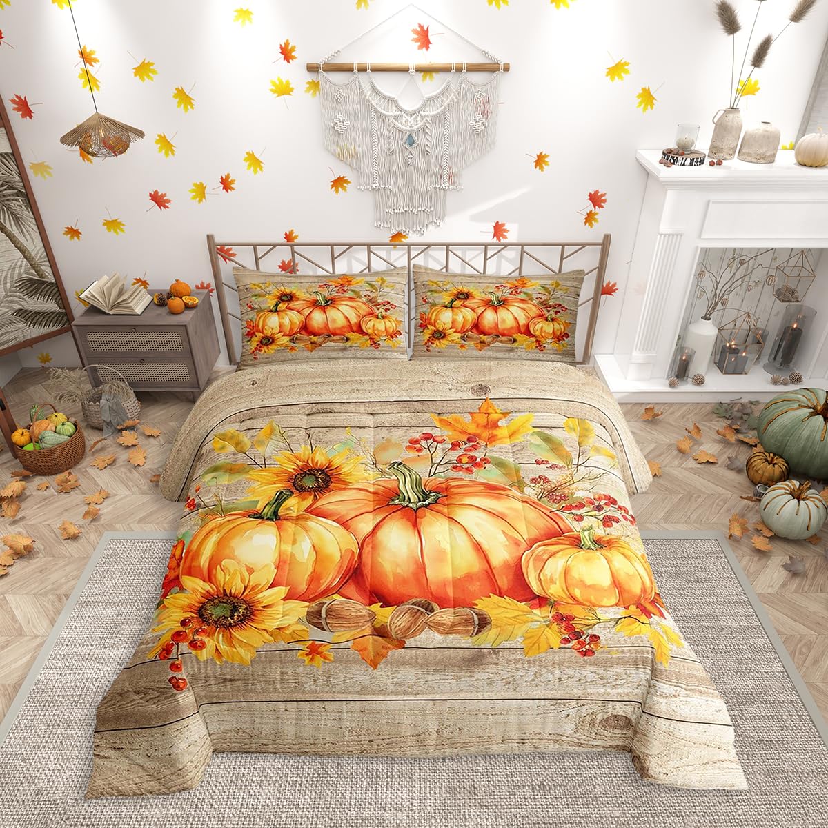 Amazon.com: Happy Thanksgiving Fall Harvest Comforter Set Farm