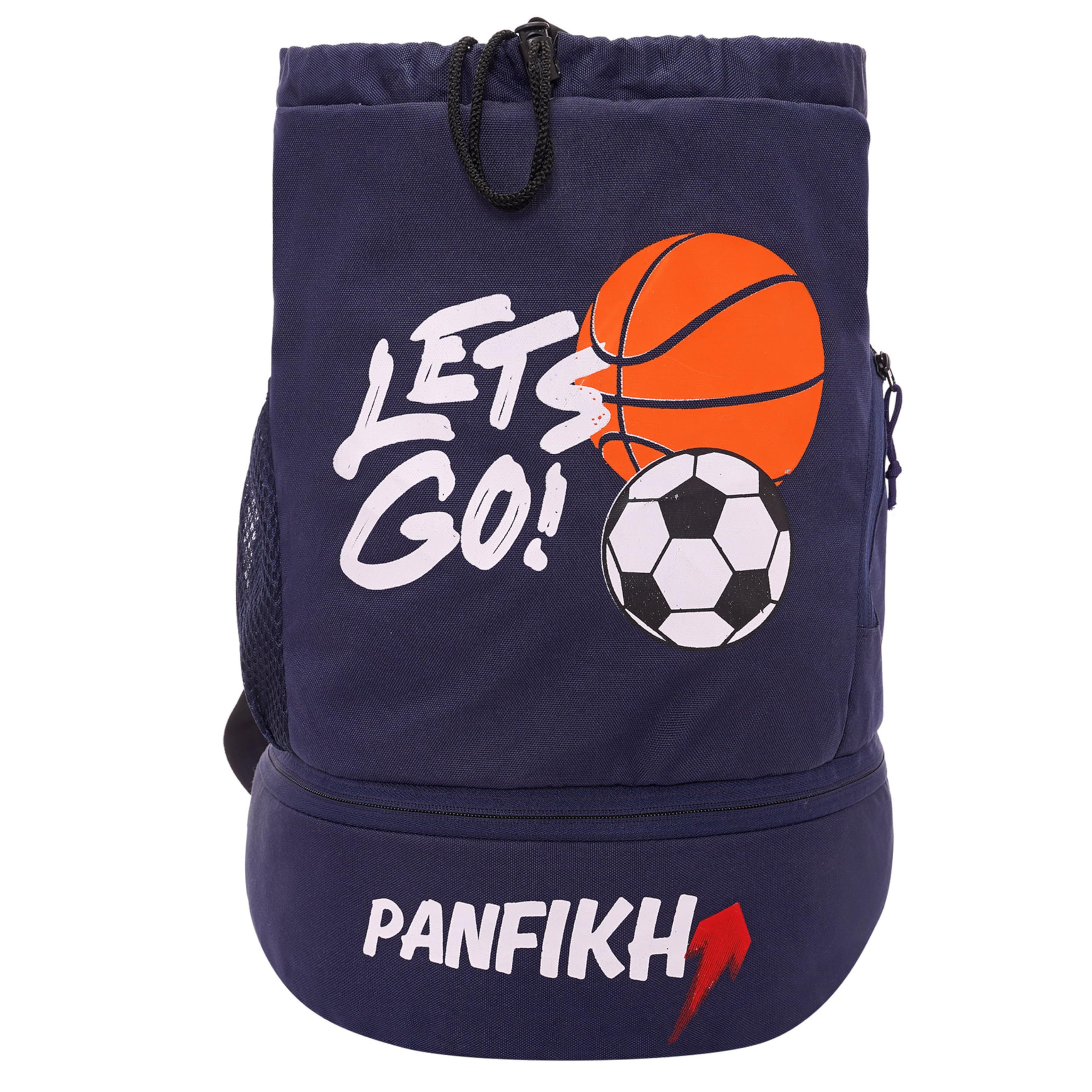 PANFIKHSports Drawstring Backpack - Football, Basketball, Volleyball Kit Bag for Men, Youth Kids - Gym Accessories (Black)