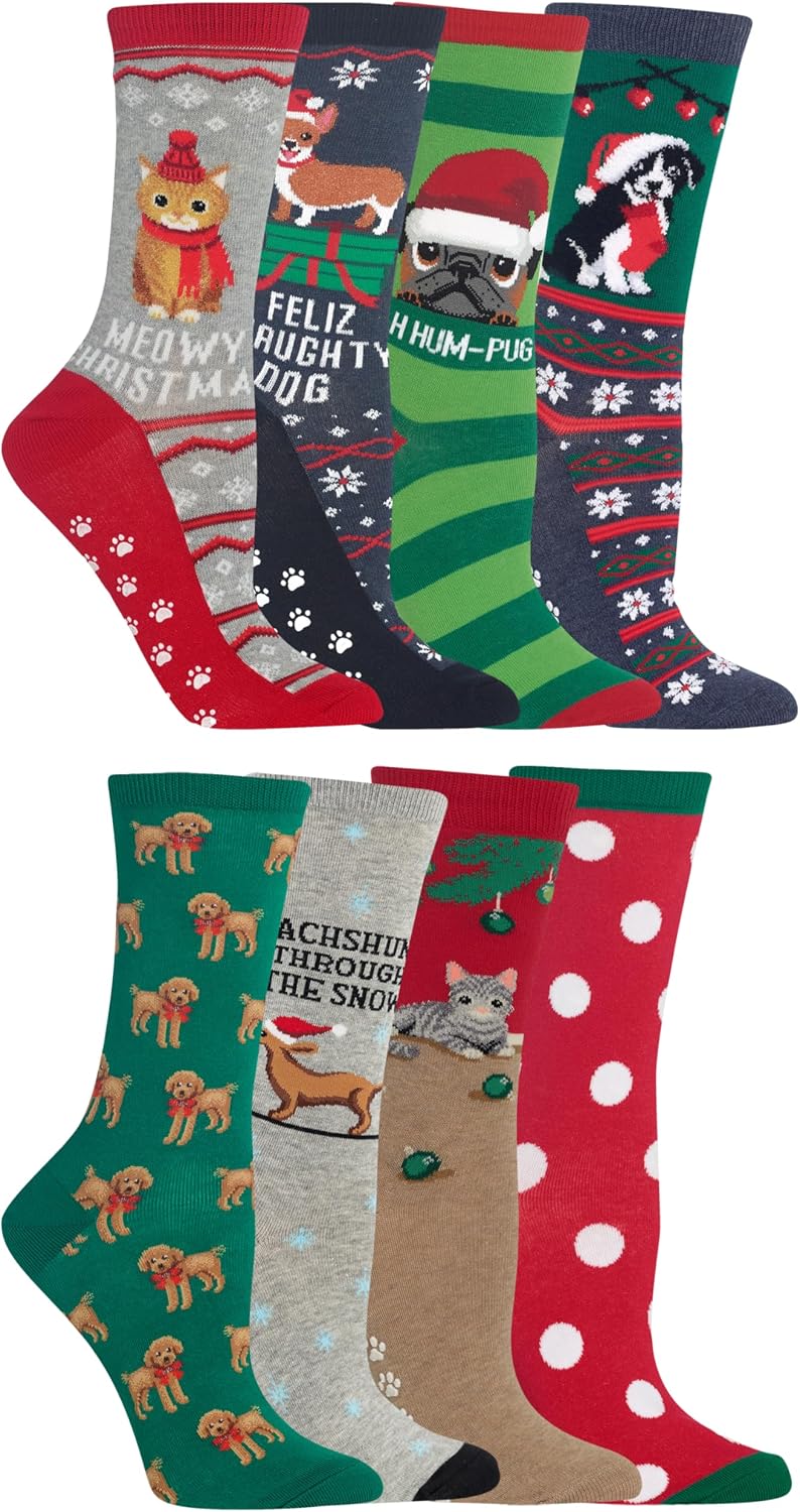 Hot Sox Women's Winter Holiday Animal Crew Socks - 1 Pair Pack - Cute & Funny Gifts - Christmas and More