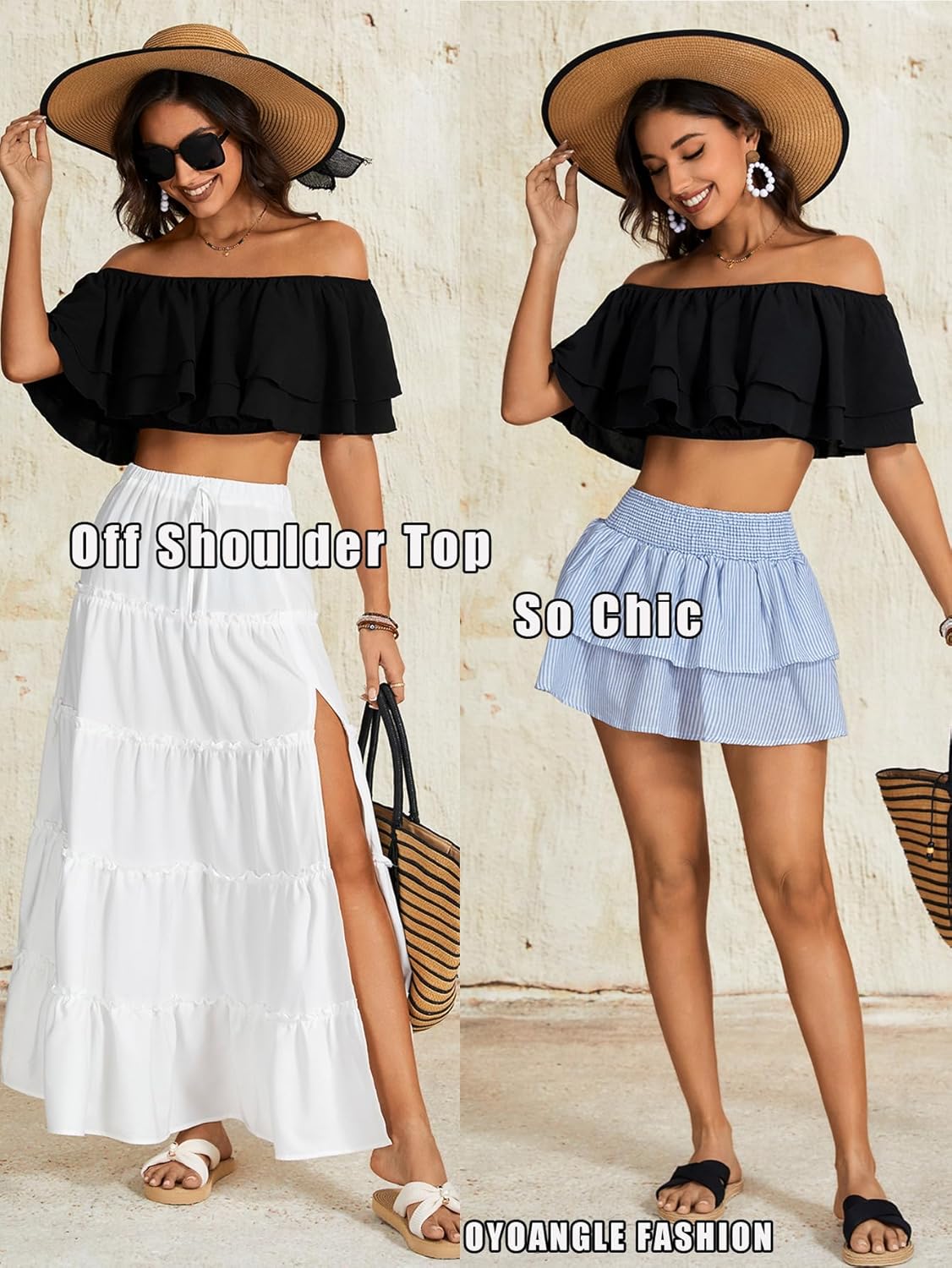 OYOANGLE Women's Off Shoulder Short Sleeve Ruffle Blouse Summer Vacation Crop Tops - Image 3